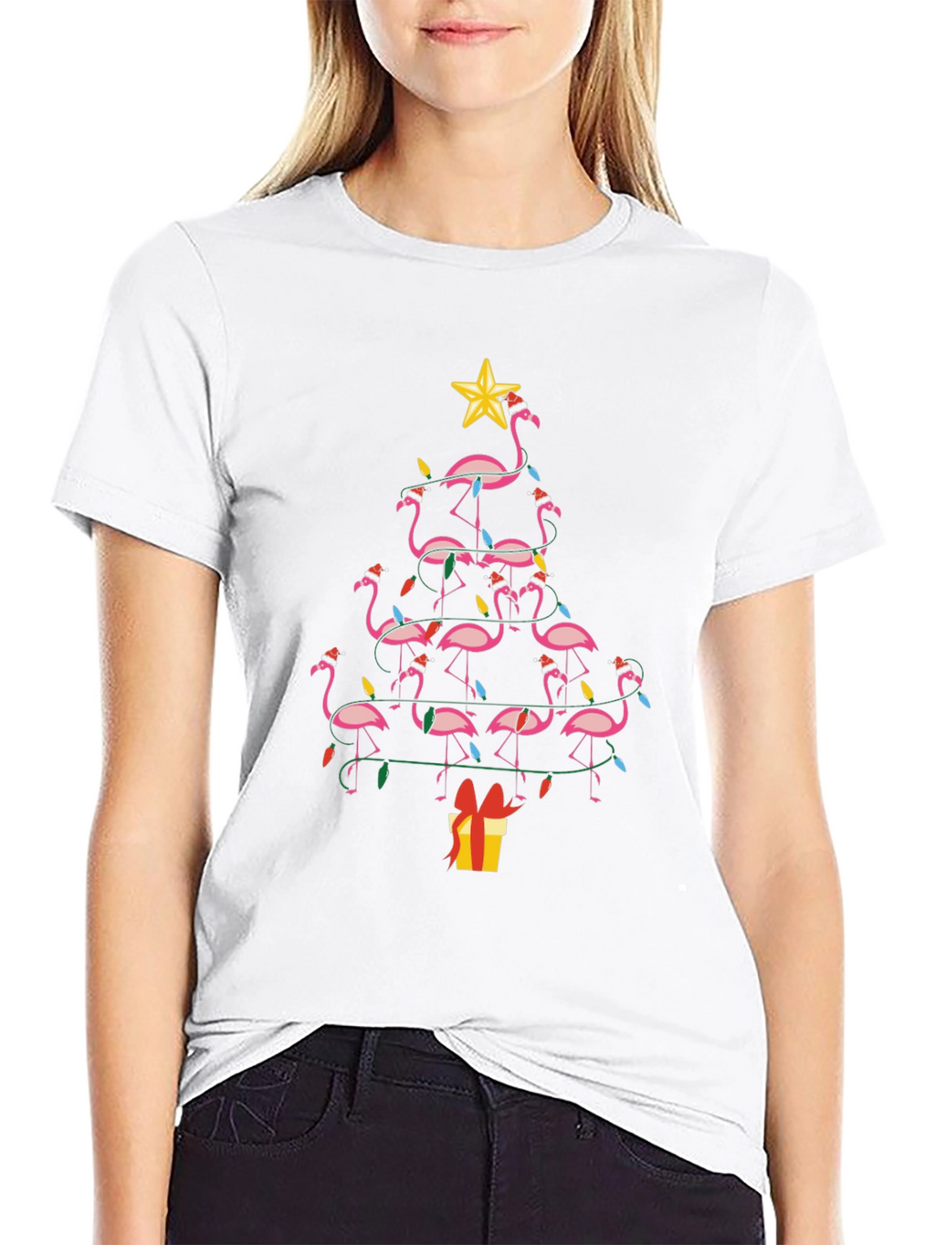 Festive Flamingo Christmas Tree T-Shirt