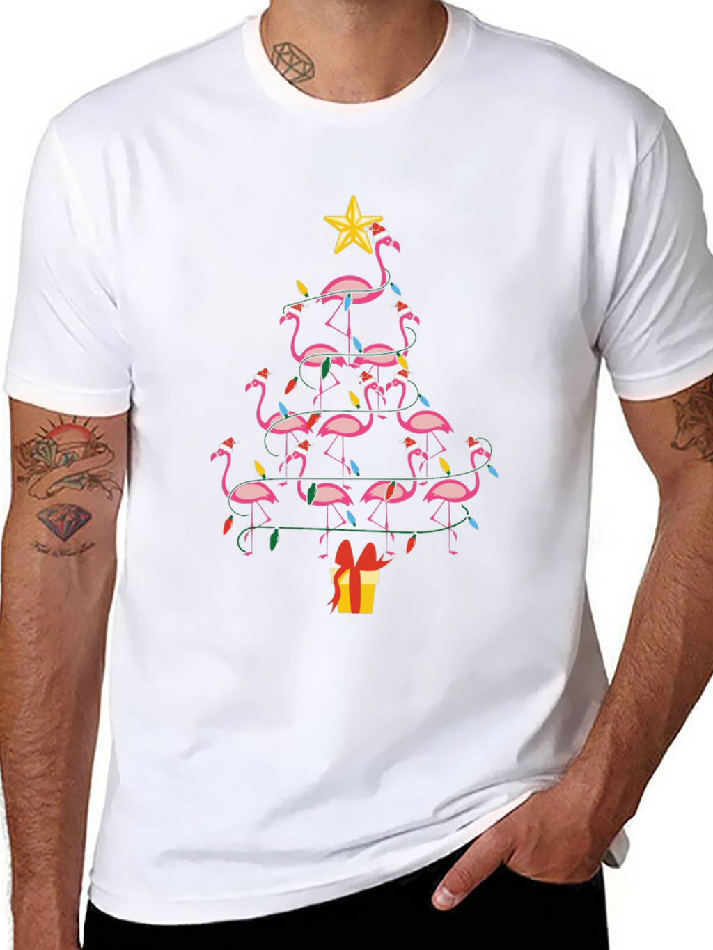 Festive Flamingo Christmas Tree T-Shirt