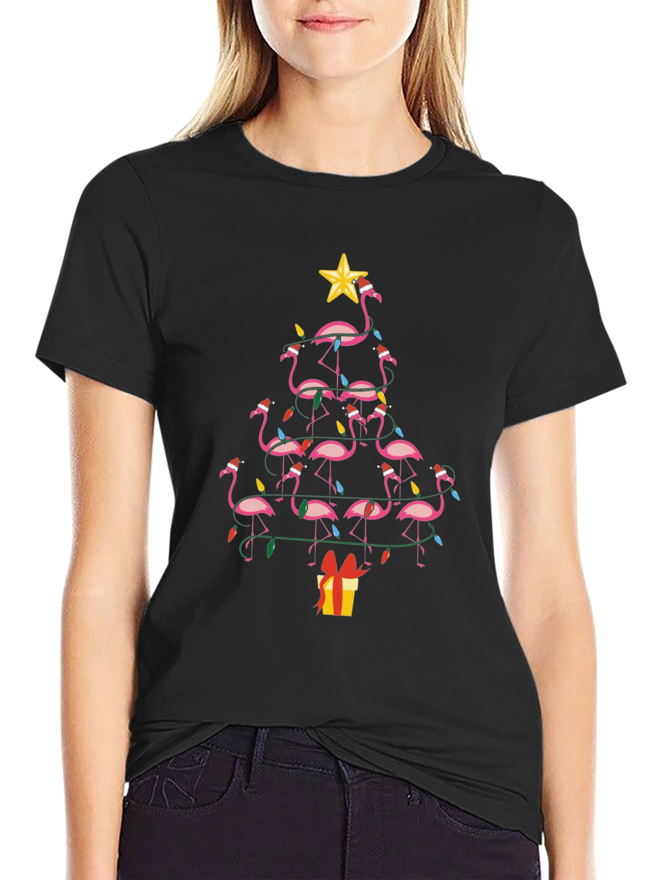Festive Flamingo Christmas Tree T-Shirt