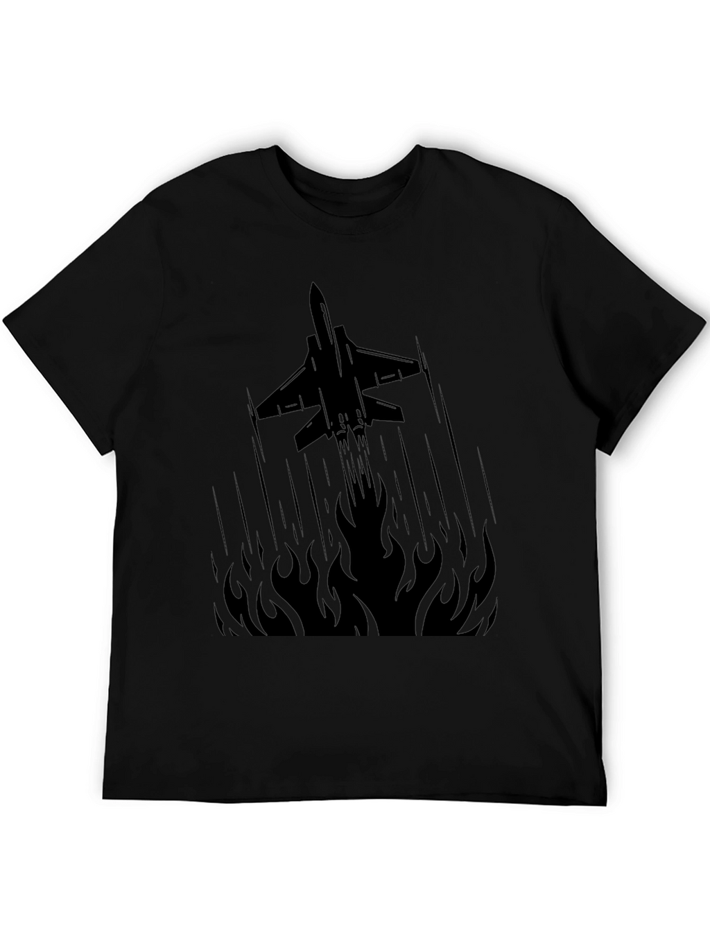 Jet Plane Flames Graphic Tee - Black Cotton T-Shirt