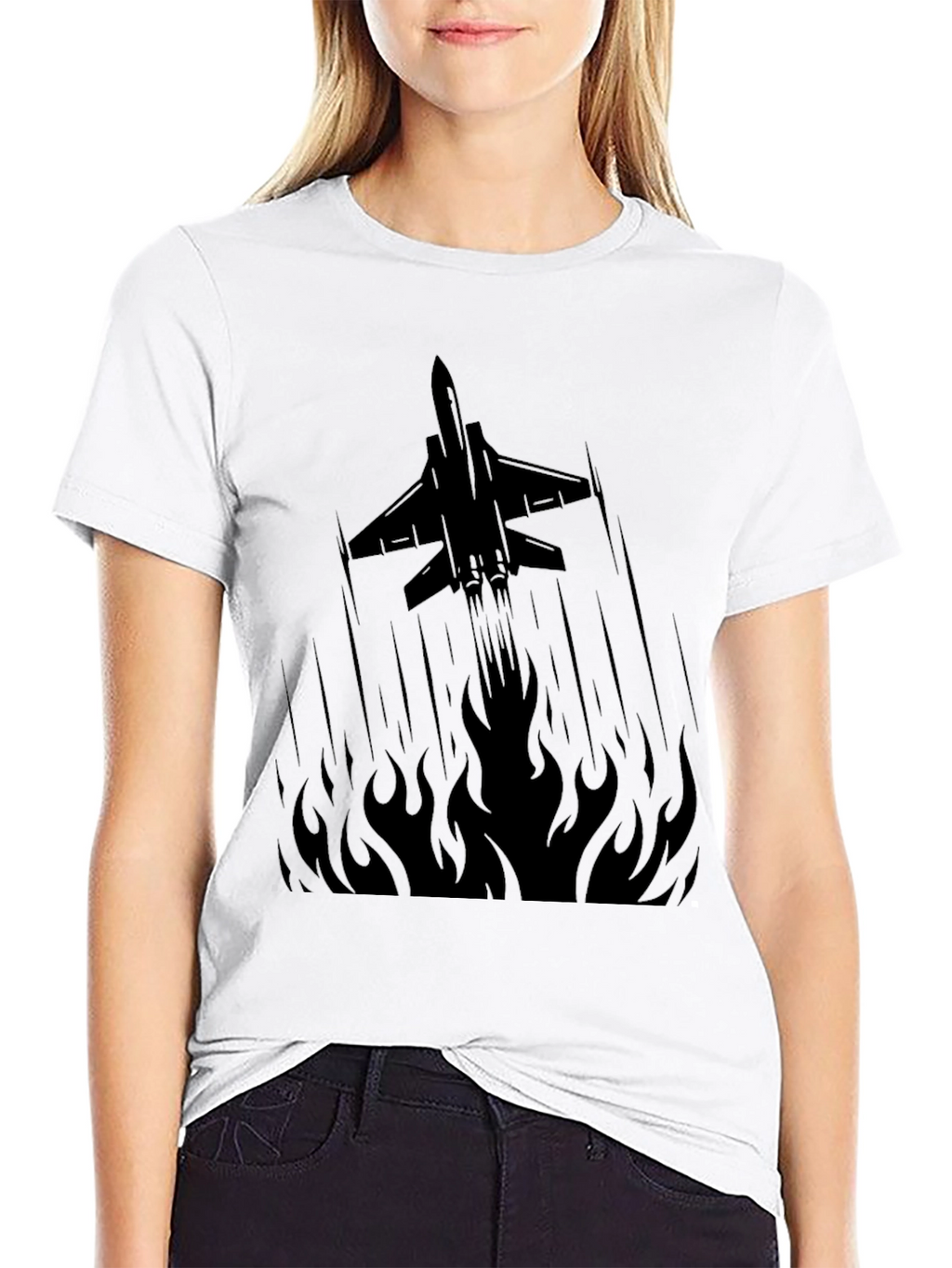 Jet Plane Flames Graphic Tee - Black Cotton T-Shirt