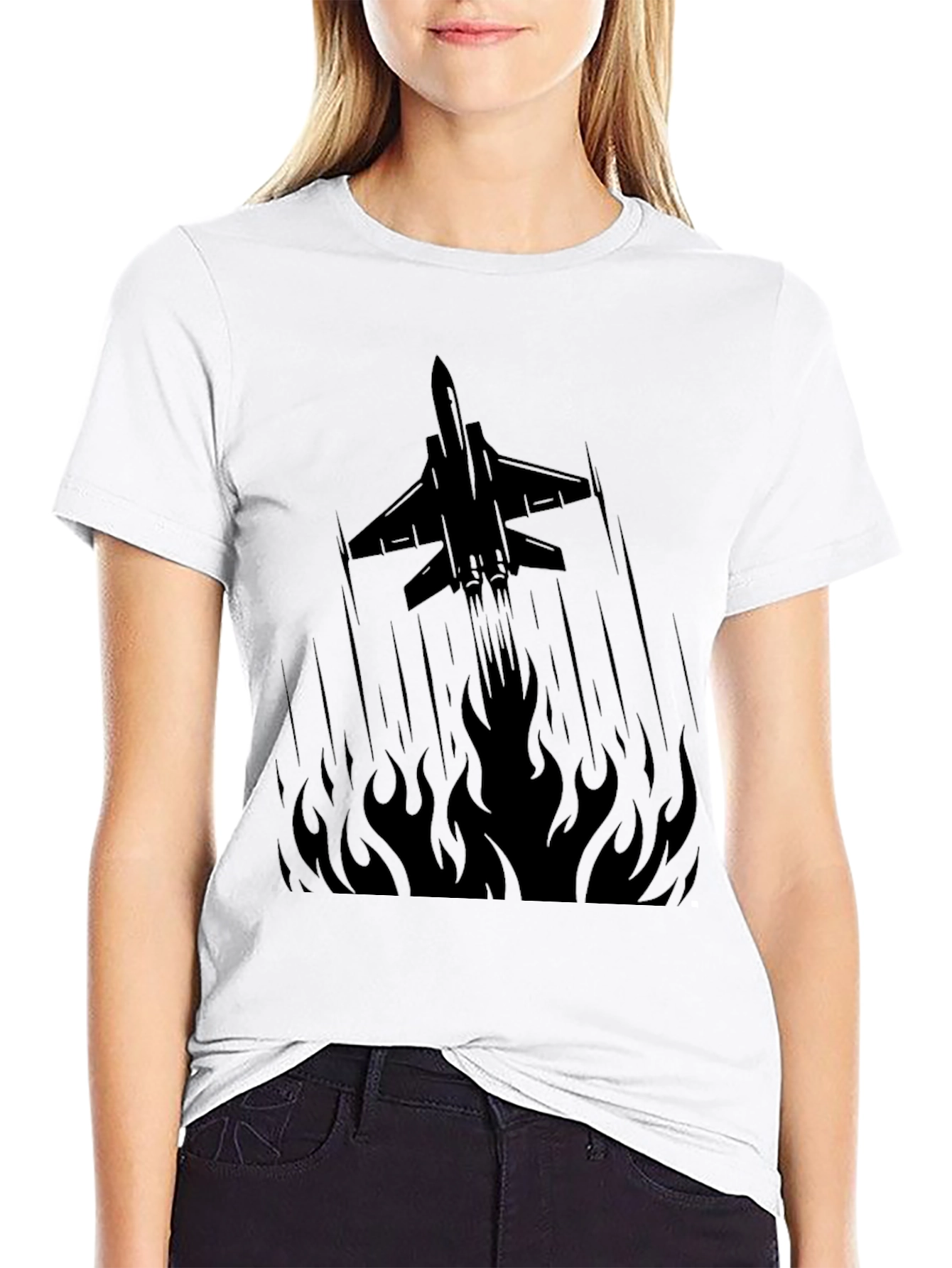 Jet Plane Flames Graphic Tee - Black Cotton T-Shirt