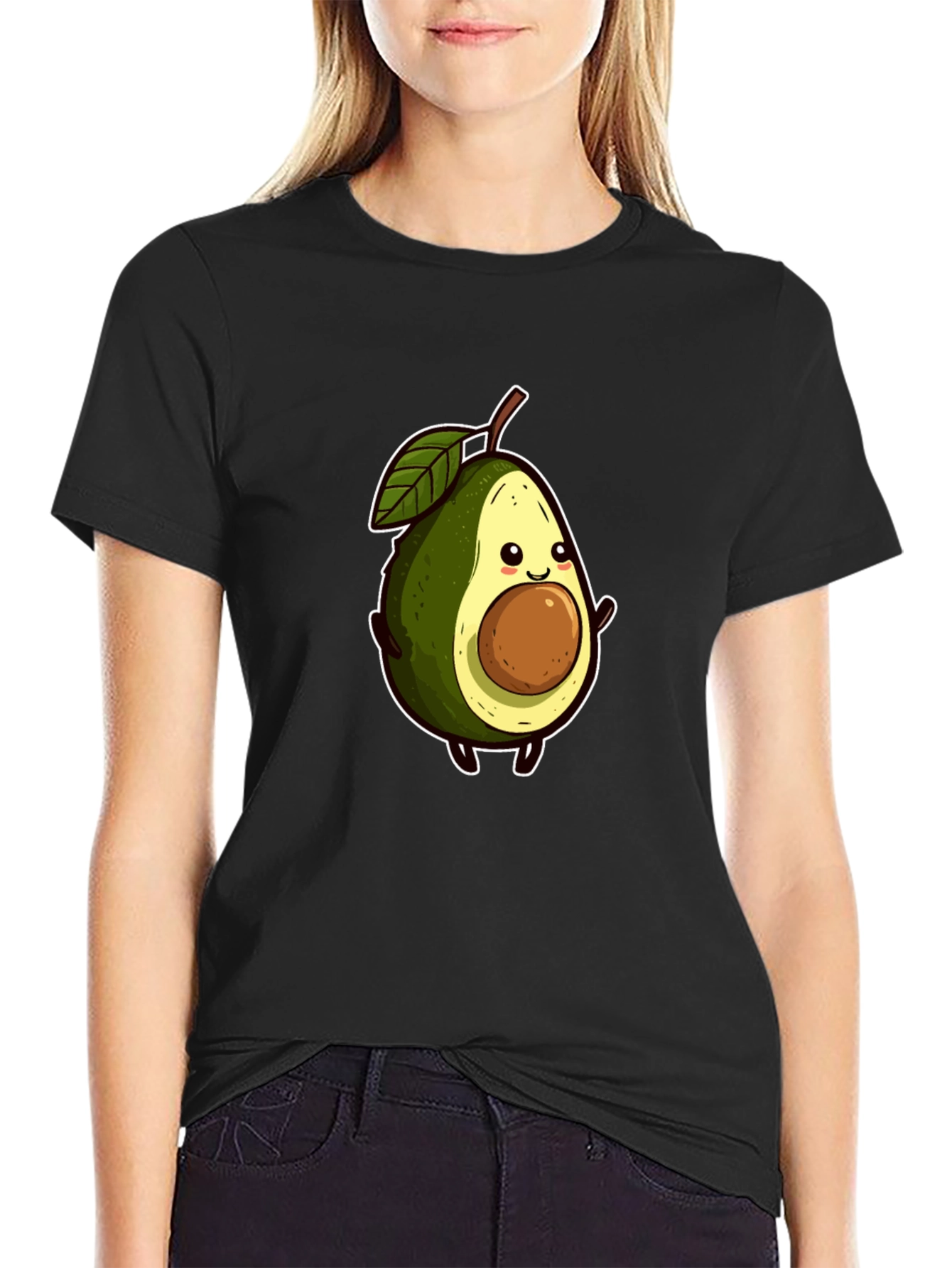 Cute Avocado Graphic Tee - Black