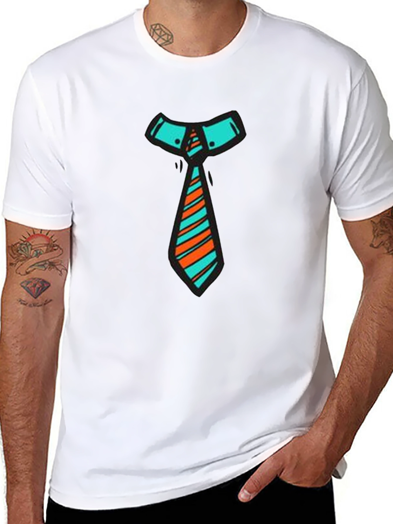 Funky Tie Graphic Tee - Black Cotton Blend