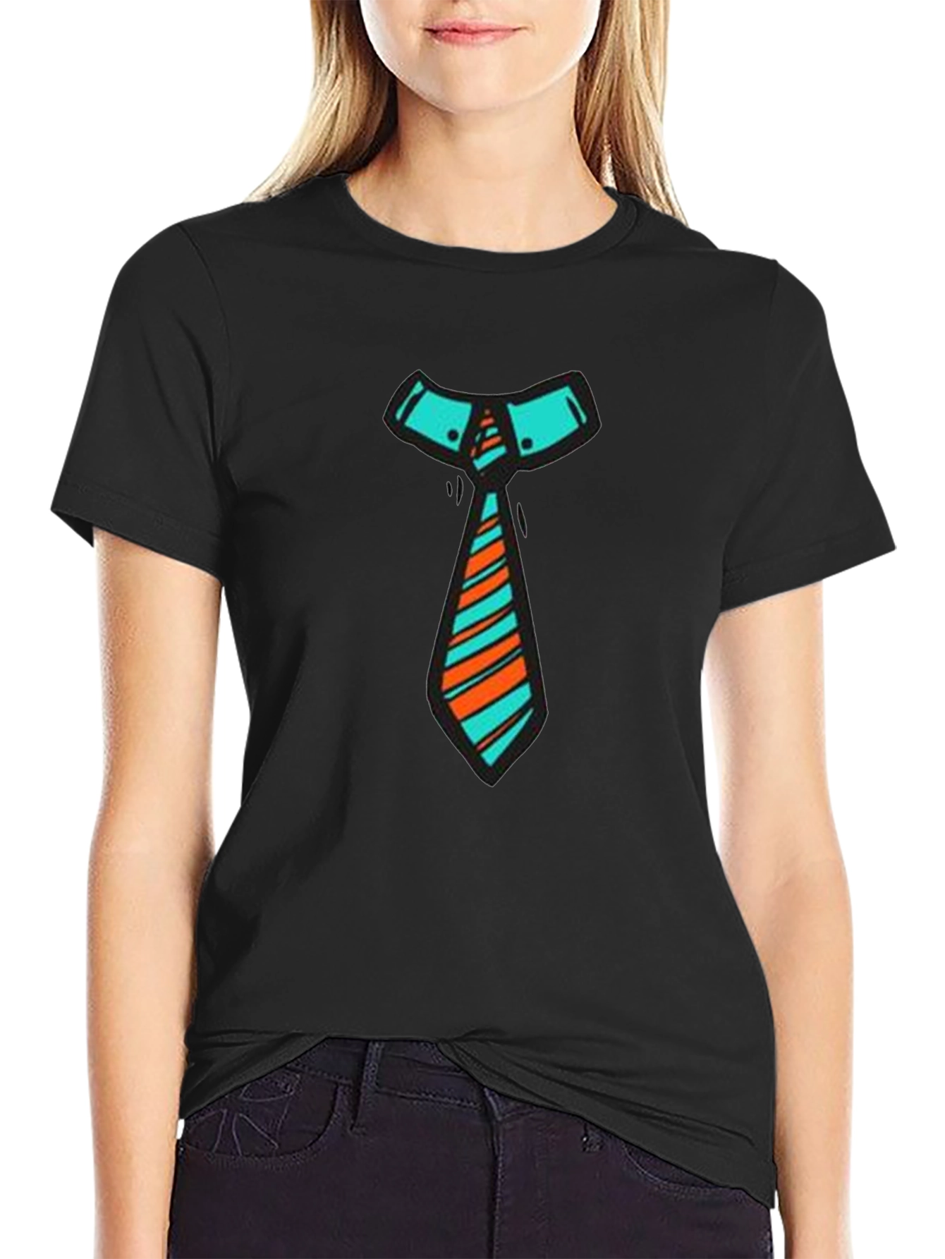 Funky Tie Graphic Tee - Black Cotton Blend