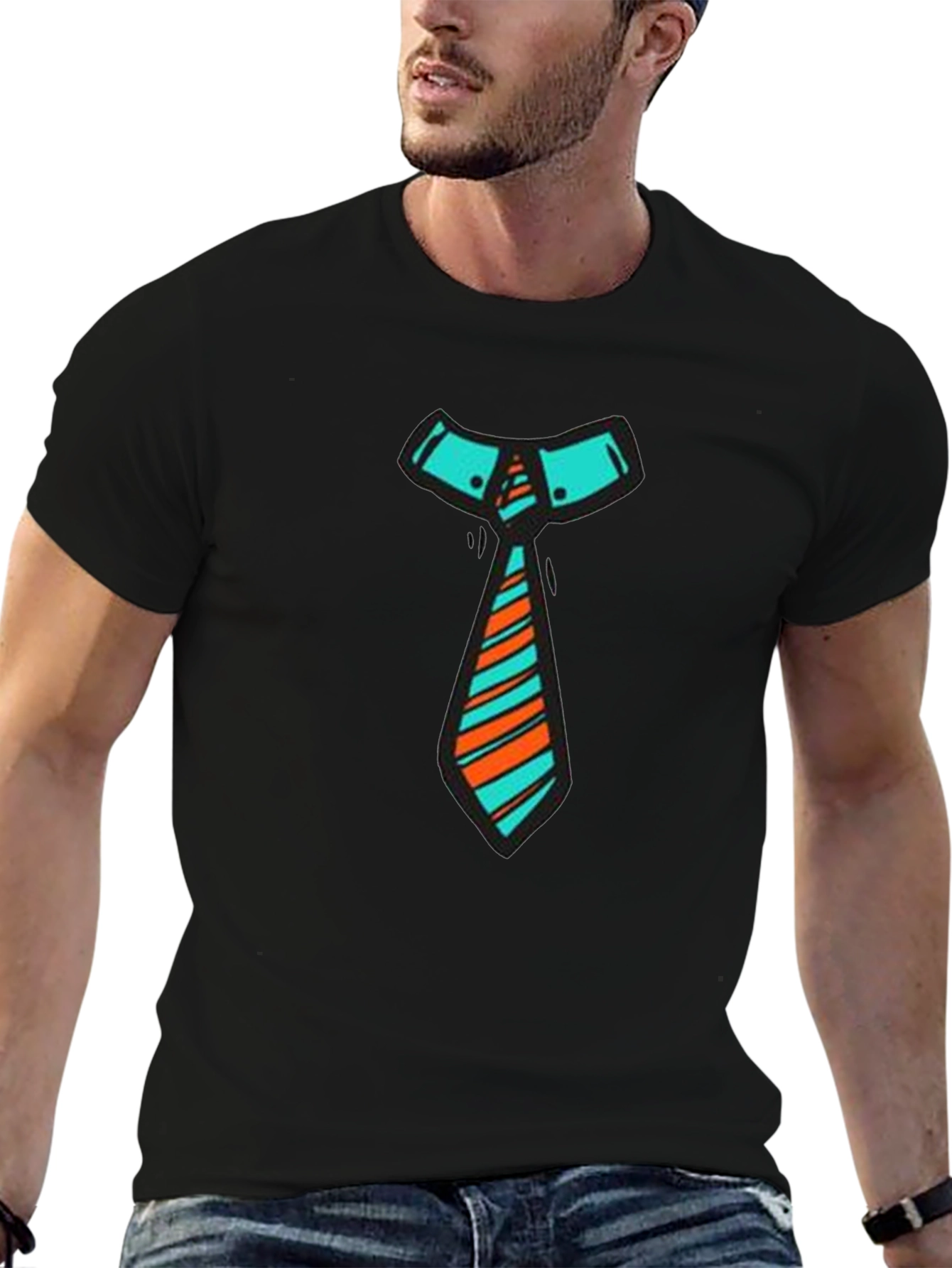 Funky Tie Graphic Tee - Black Cotton Blend