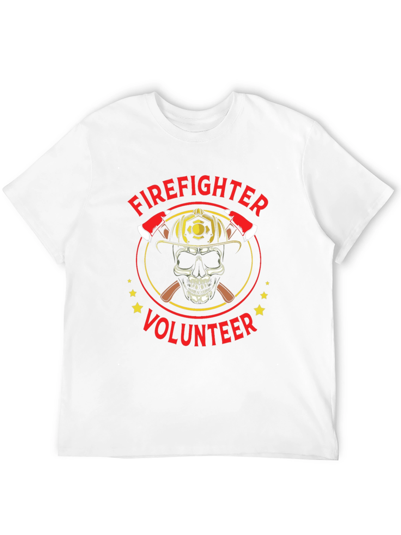 Firefighter Volunteer Skull Graphic Tee - Black Cotton Shirt