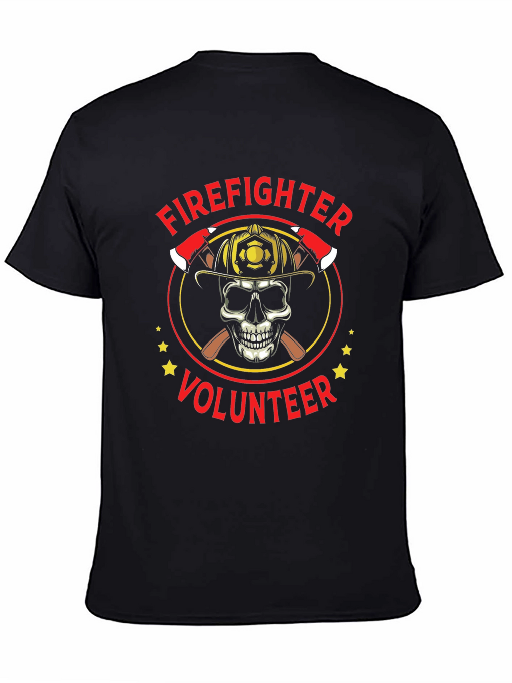 Firefighter Volunteer Skull Graphic Tee - Black Cotton Shirt