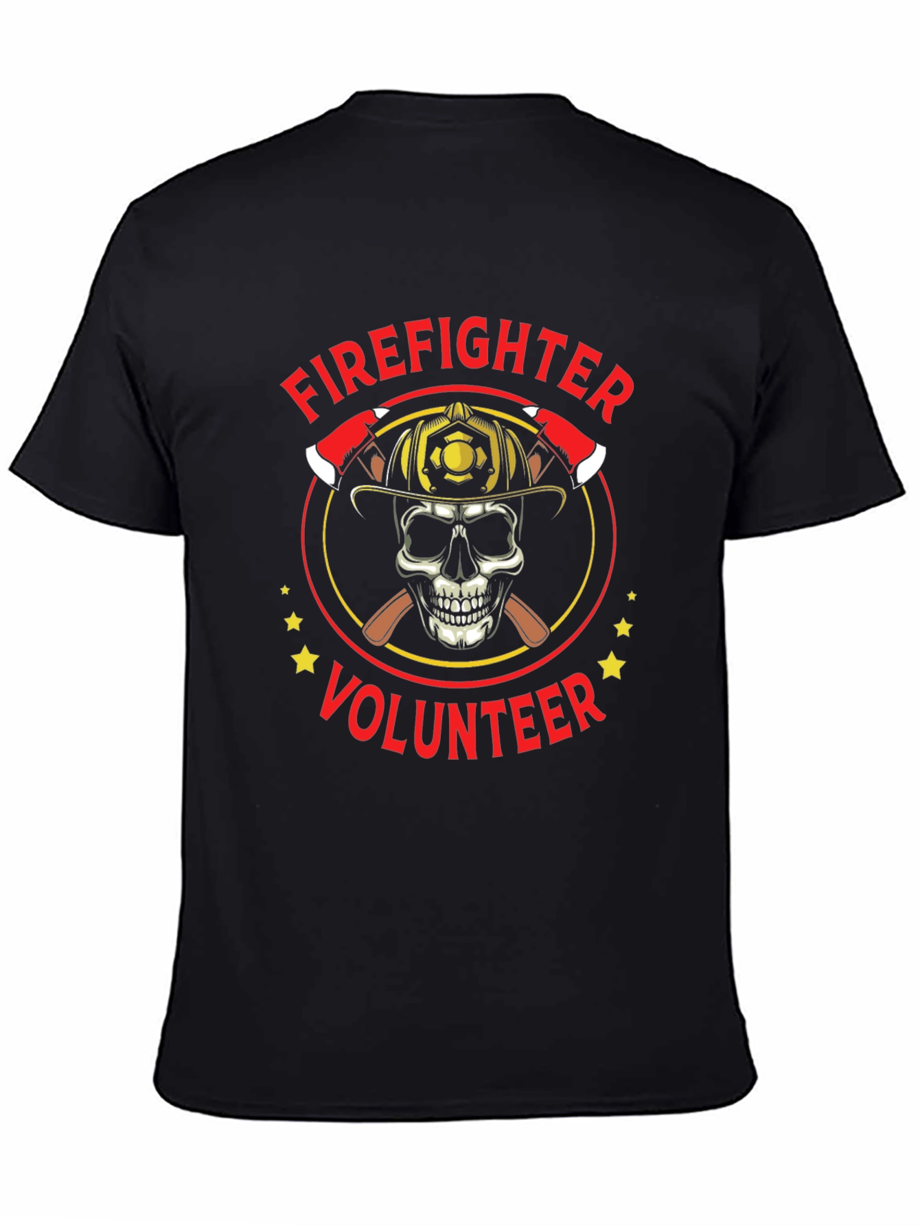 Firefighter Volunteer Skull Graphic Tee - Black Cotton Shirt