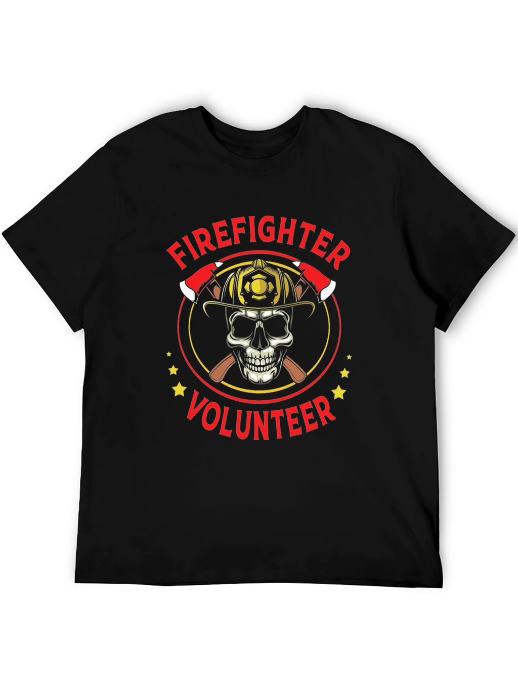 Firefighter Volunteer Skull Graphic Tee - Black Cotton Shirt