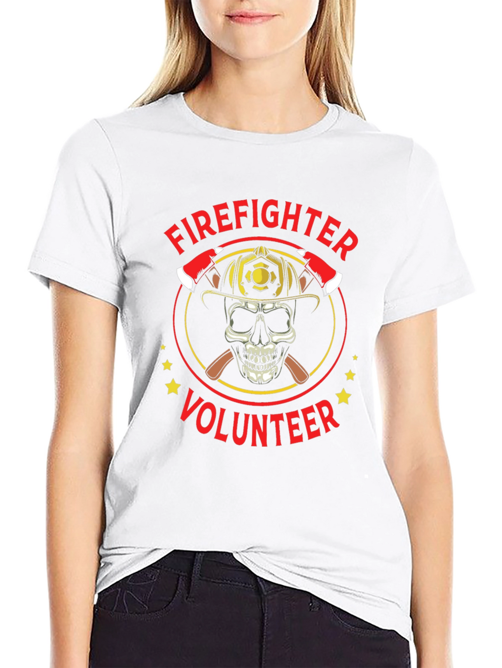 Firefighter Volunteer Skull Graphic Tee - Black Cotton Shirt
