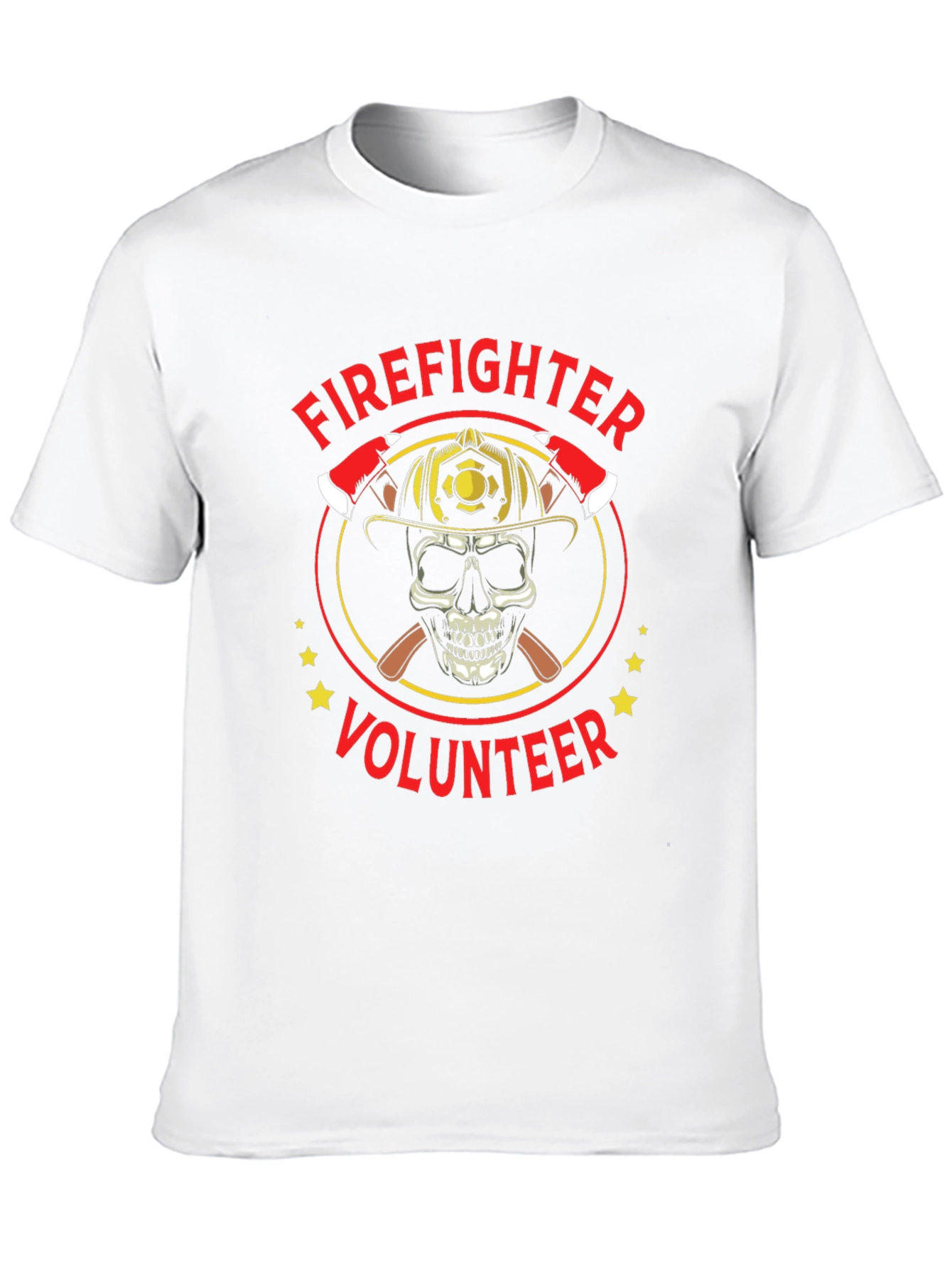 Firefighter Volunteer Skull Graphic Tee - Black Cotton Shirt