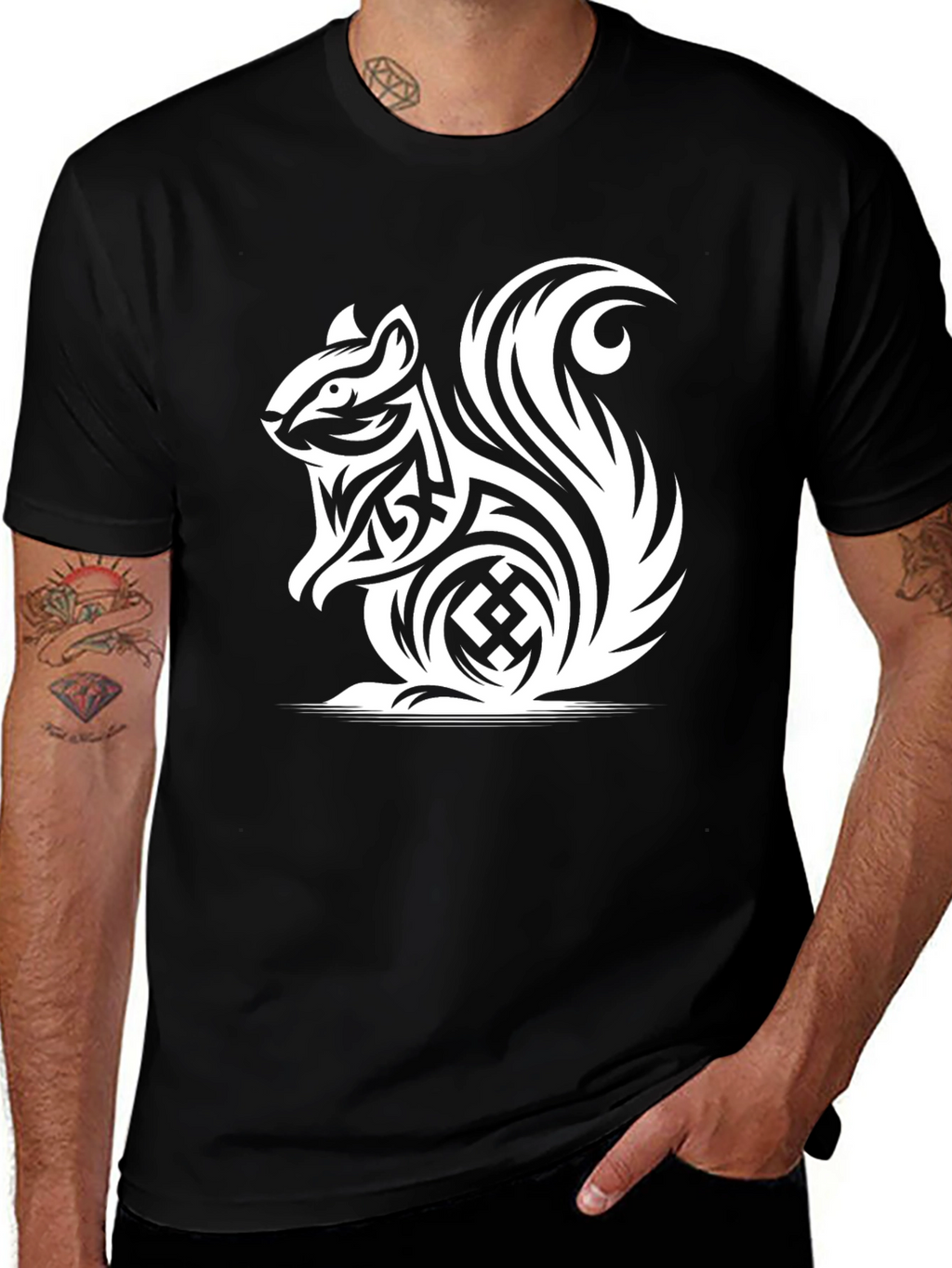 Tribal Squirrel Black T-Shirt