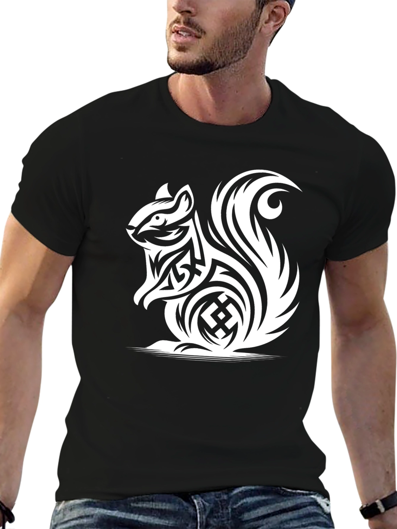 Tribal Squirrel Black T-Shirt