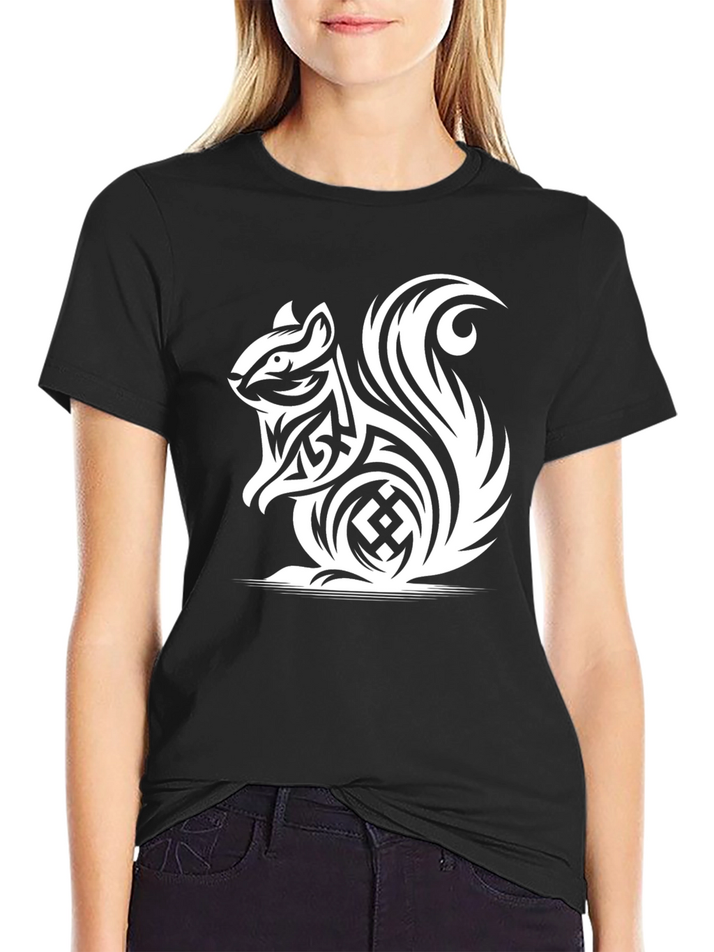 Tribal Squirrel Black T-Shirt
