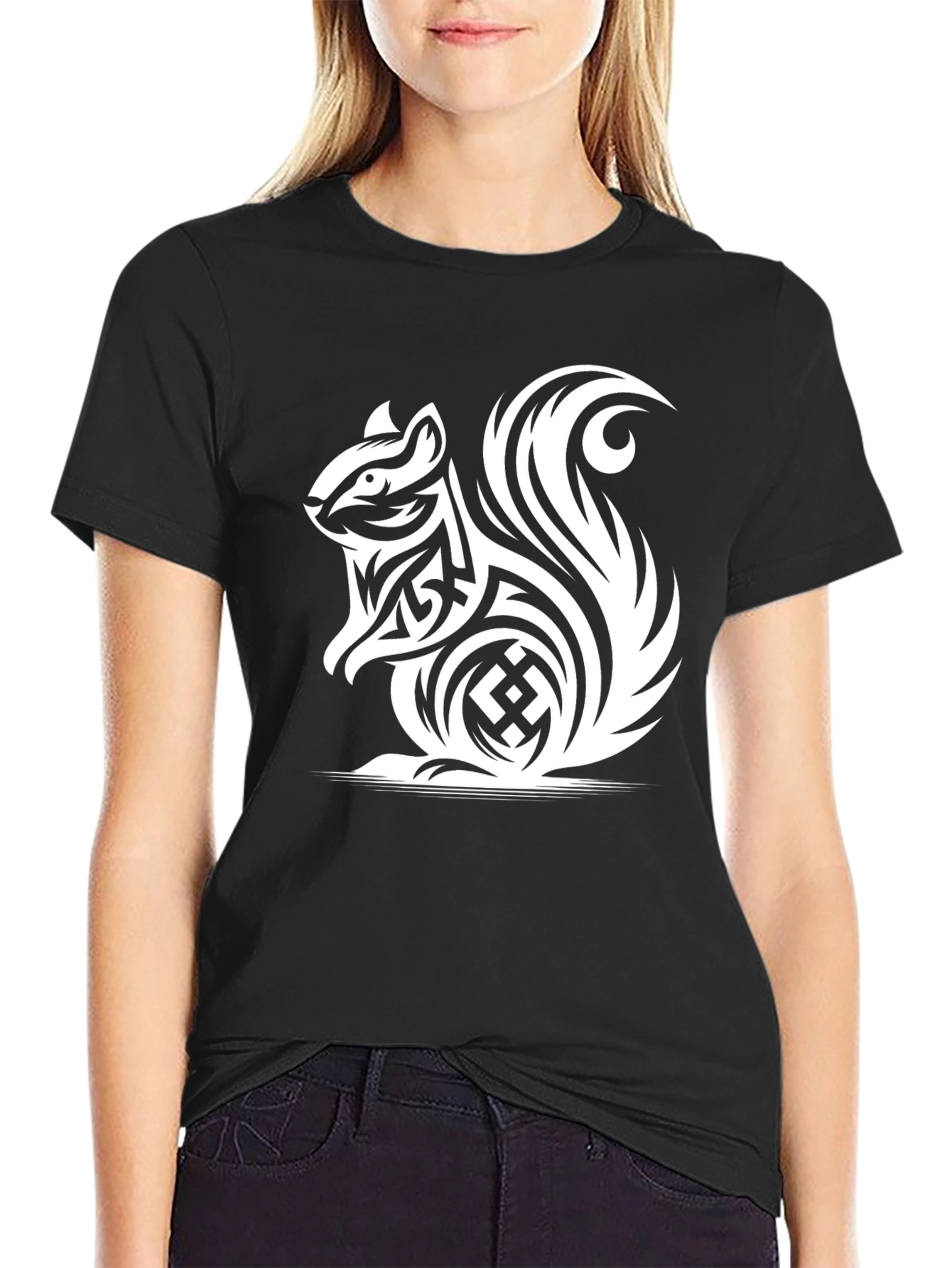 Tribal Squirrel Black T-Shirt