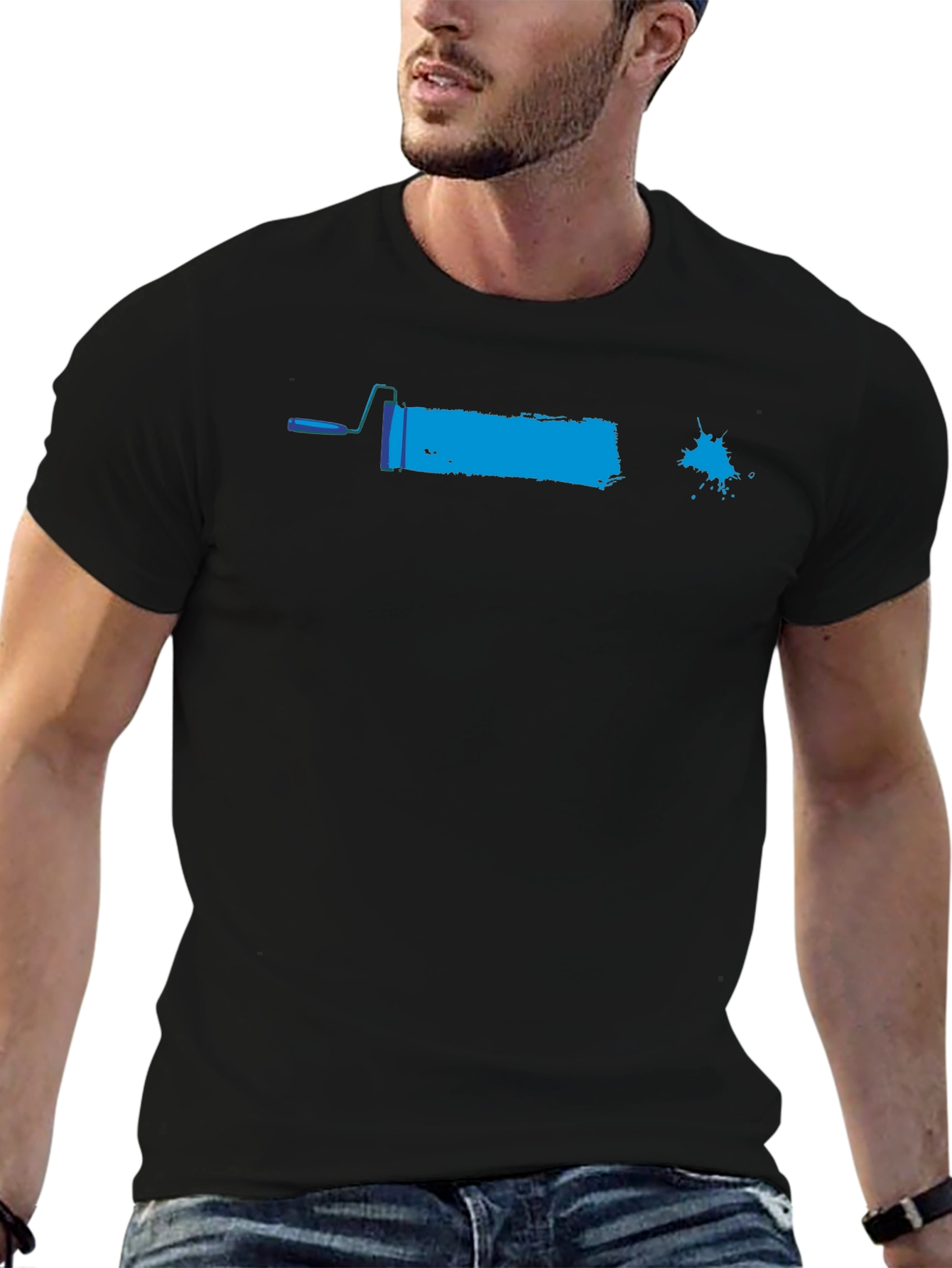 Paint Roller Graphic Tee - Black Cotton Casual Shirt