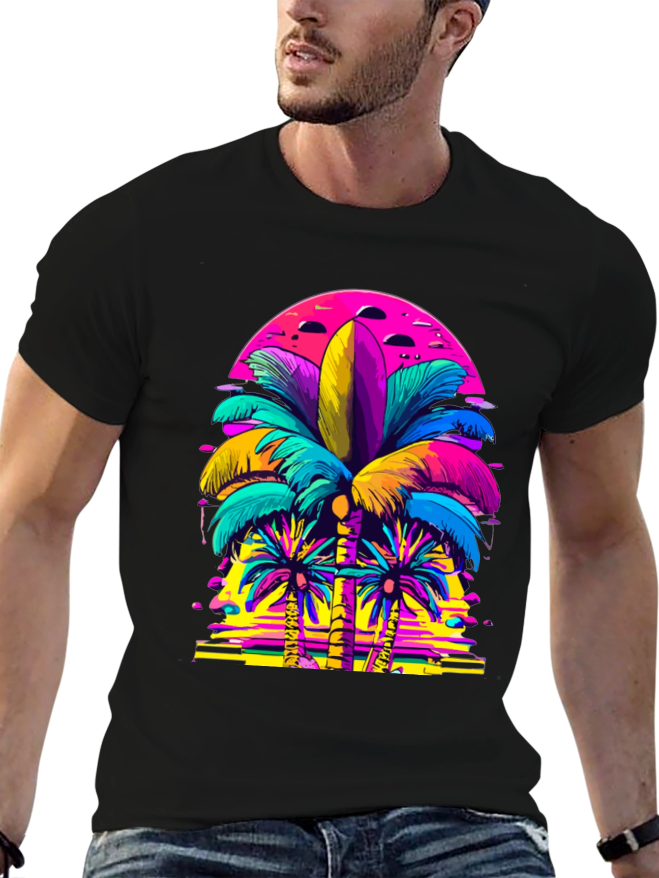 Vibrant Palm Tree Graphic T-Shirt
