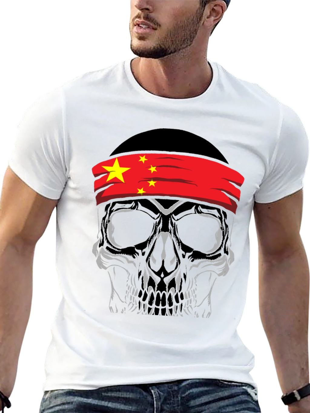 Skull with China Flag Bandana T-Shirt