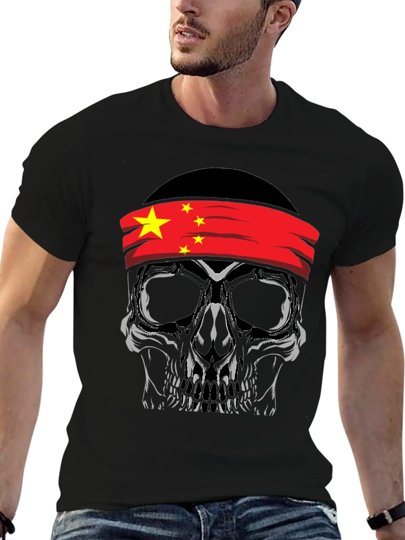 Skull with China Flag Bandana T-Shirt