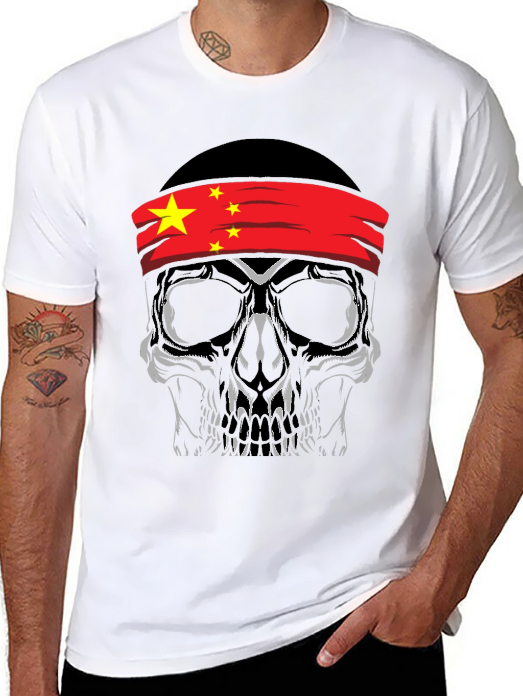 Skull with China Flag Bandana T-Shirt
