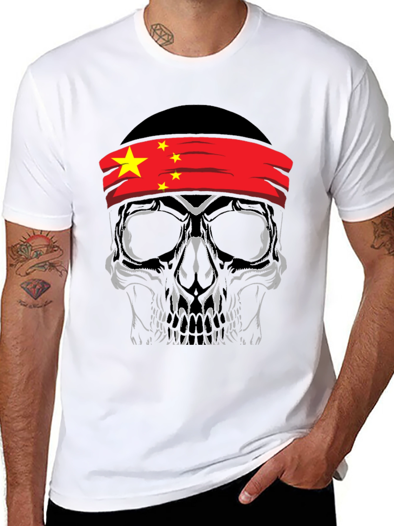Skull with China Flag Bandana T-Shirt