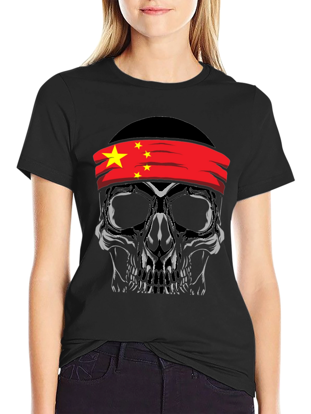 Skull with China Flag Bandana T-Shirt