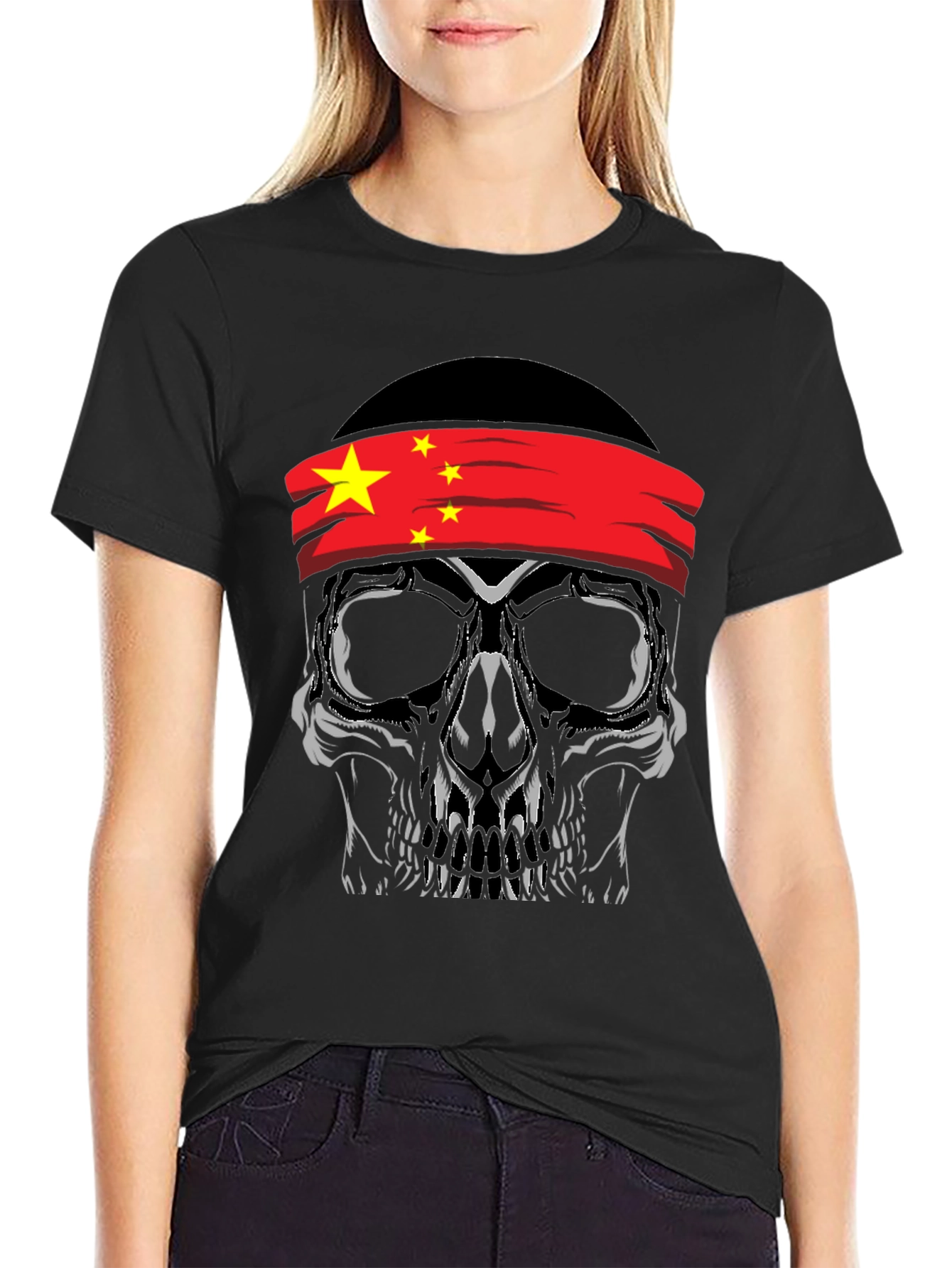 Skull with China Flag Bandana T-Shirt