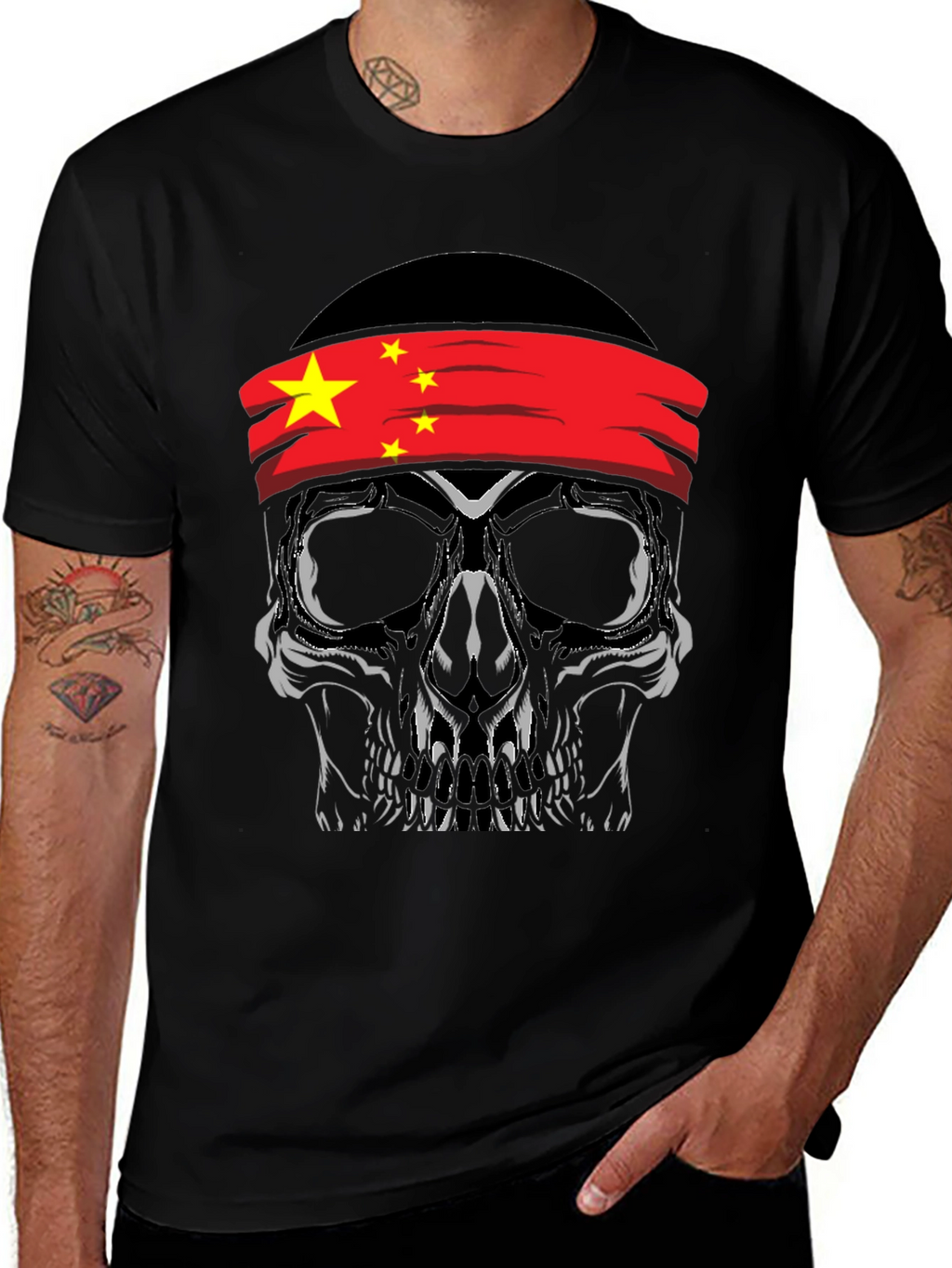 Skull with China Flag Bandana T-Shirt