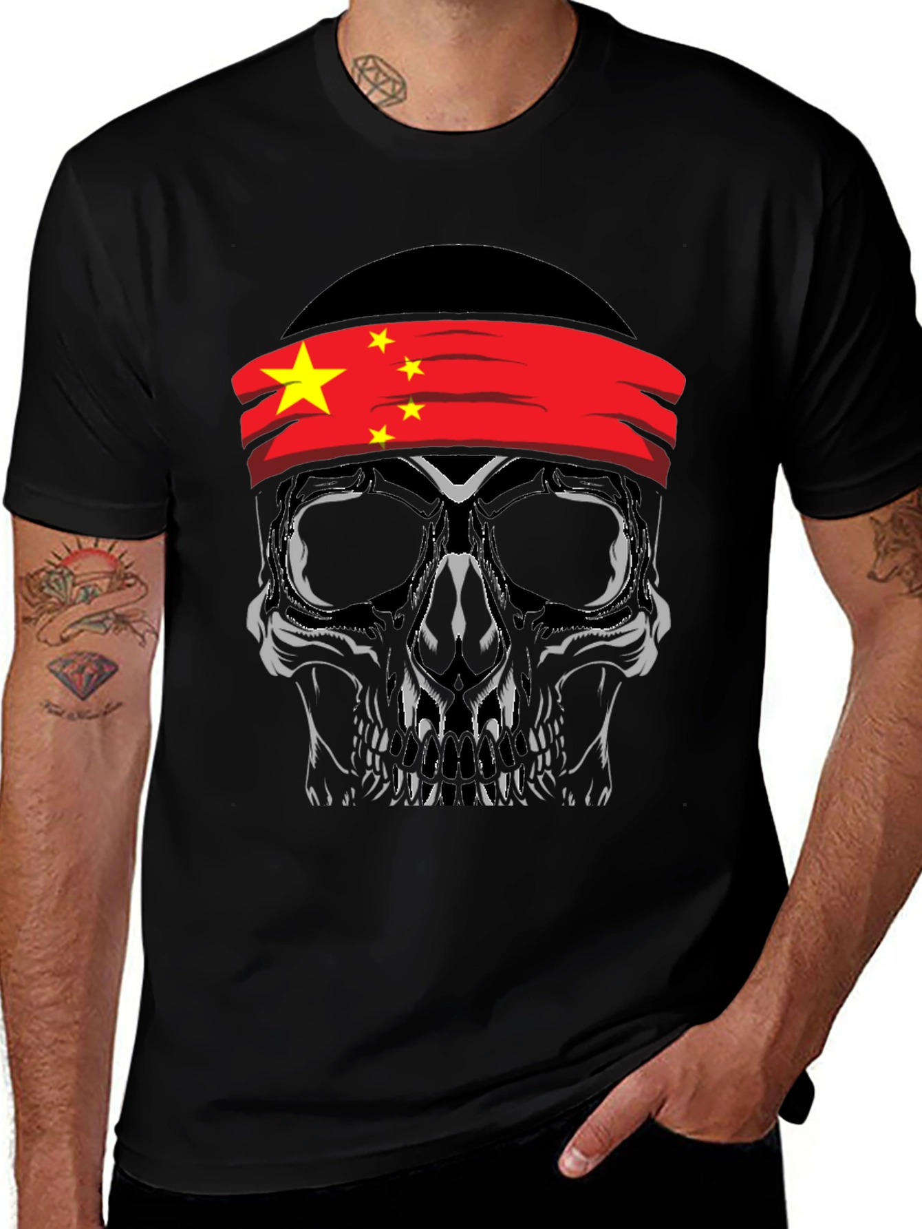 Skull with China Flag Bandana T-Shirt