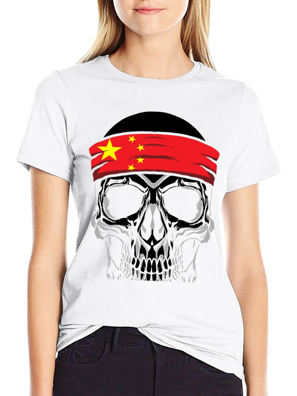 Skull with China Flag Bandana T-Shirt