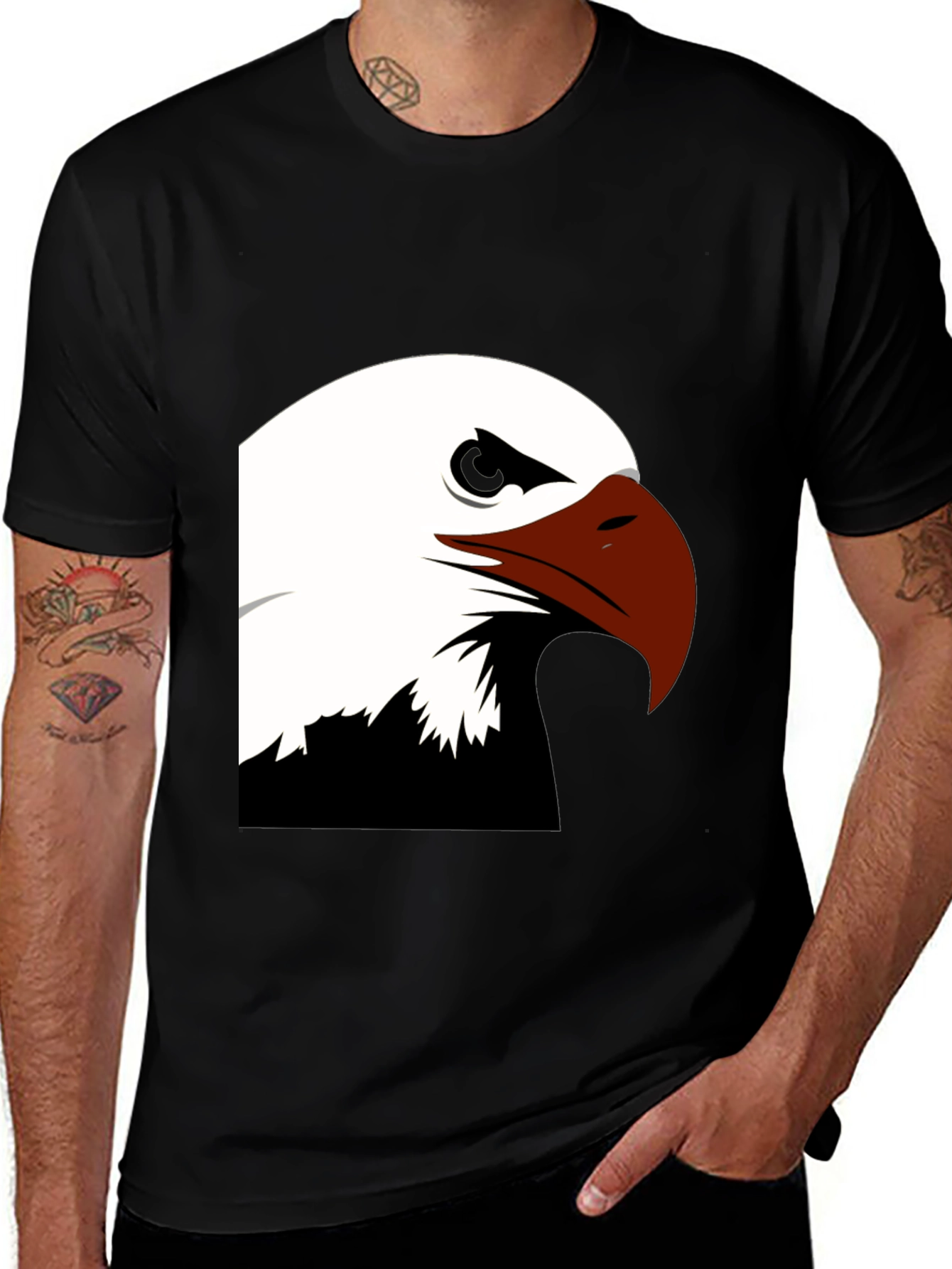 Bold Eagle Graphic Tee - Black Cotton Blend Shirt