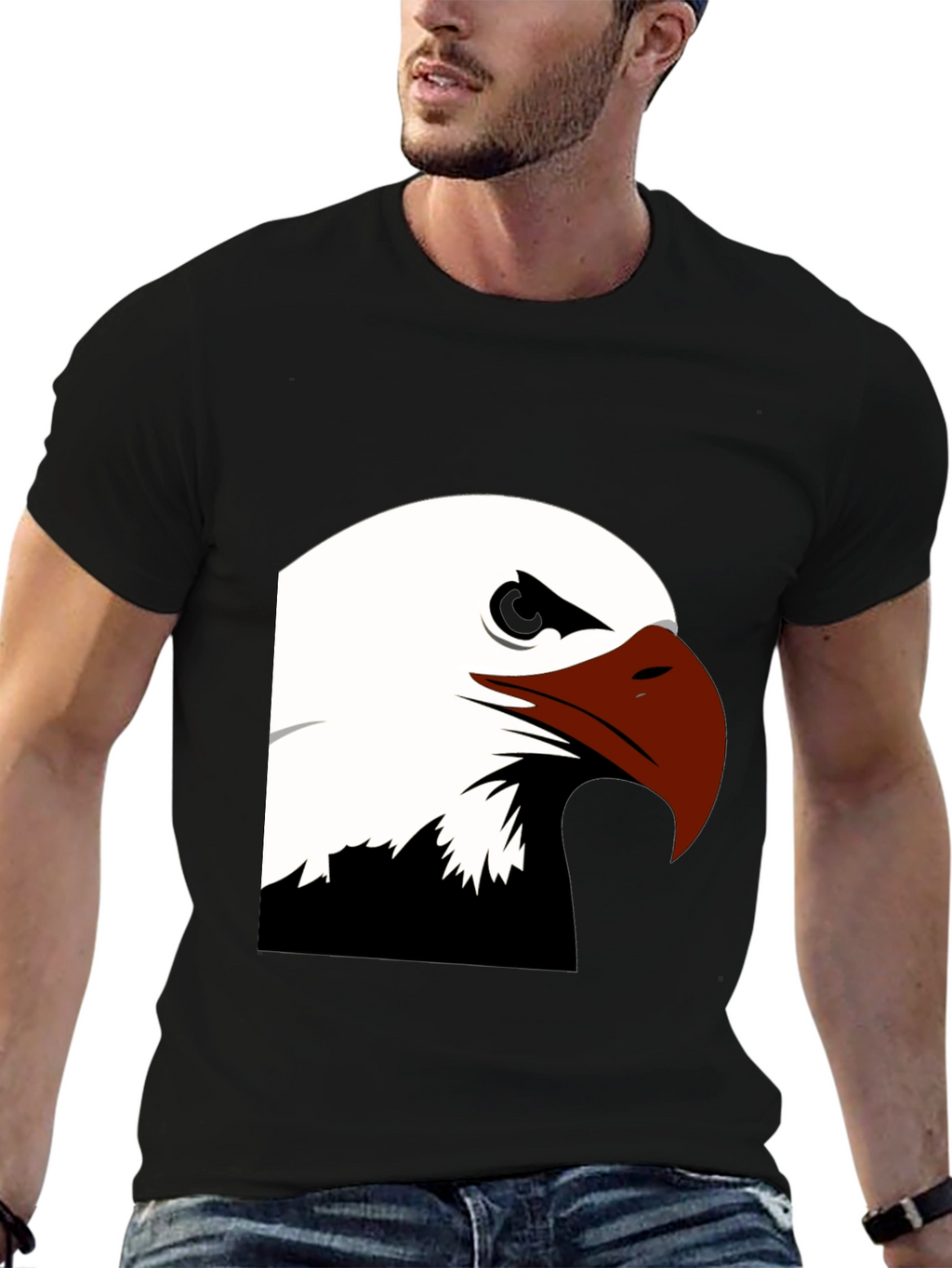 Bold Eagle Graphic Tee - Black Cotton Blend Shirt