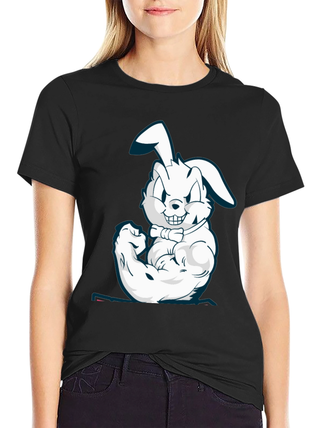 Muscle Bunny Graphic Tee - Black Cotton T-Shirt
