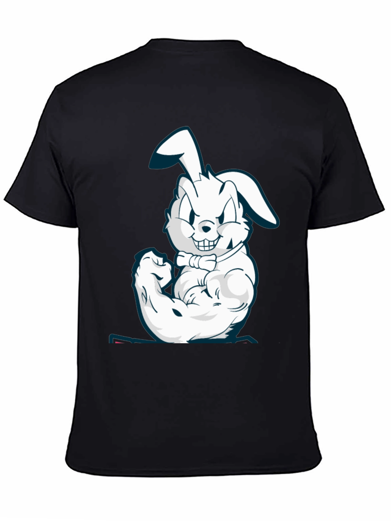 Muscle Bunny Graphic Tee - Black Cotton T-Shirt