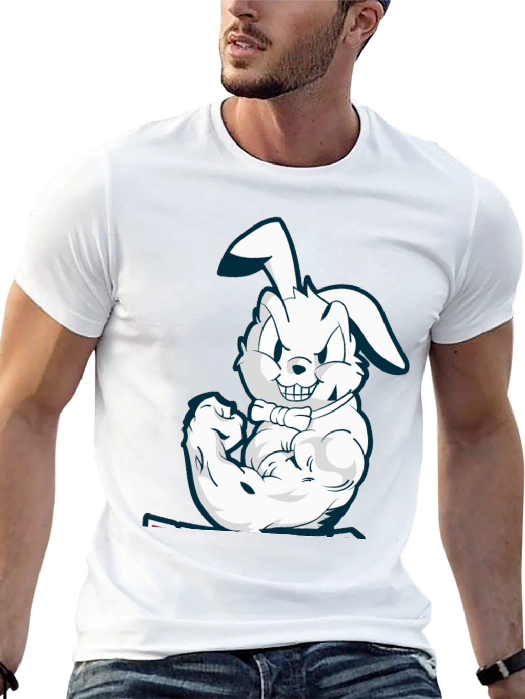 Muscle Bunny Graphic Tee - Black Cotton T-Shirt