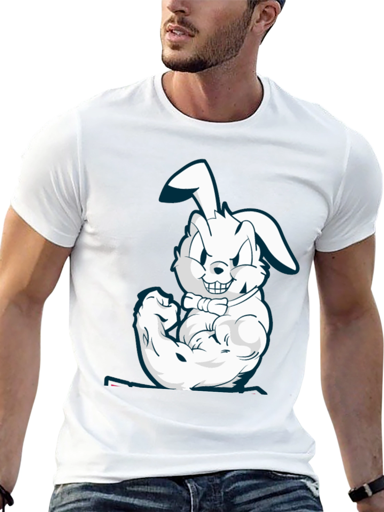 Muscle Bunny Graphic Tee - Black Cotton T-Shirt