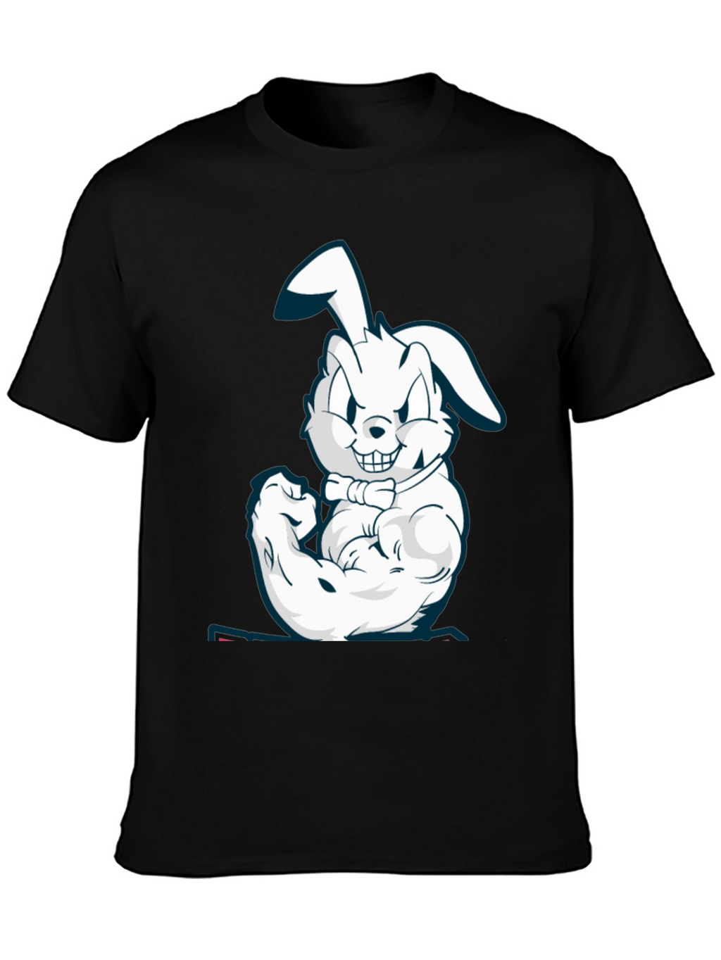 Muscle Bunny Graphic Tee - Black Cotton T-Shirt