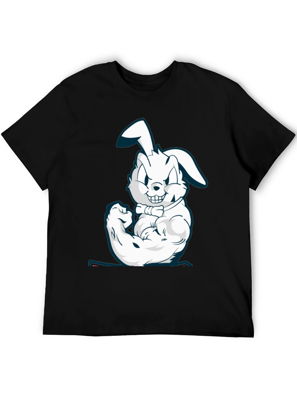 Muscle Bunny Graphic Tee - Black Cotton T-Shirt