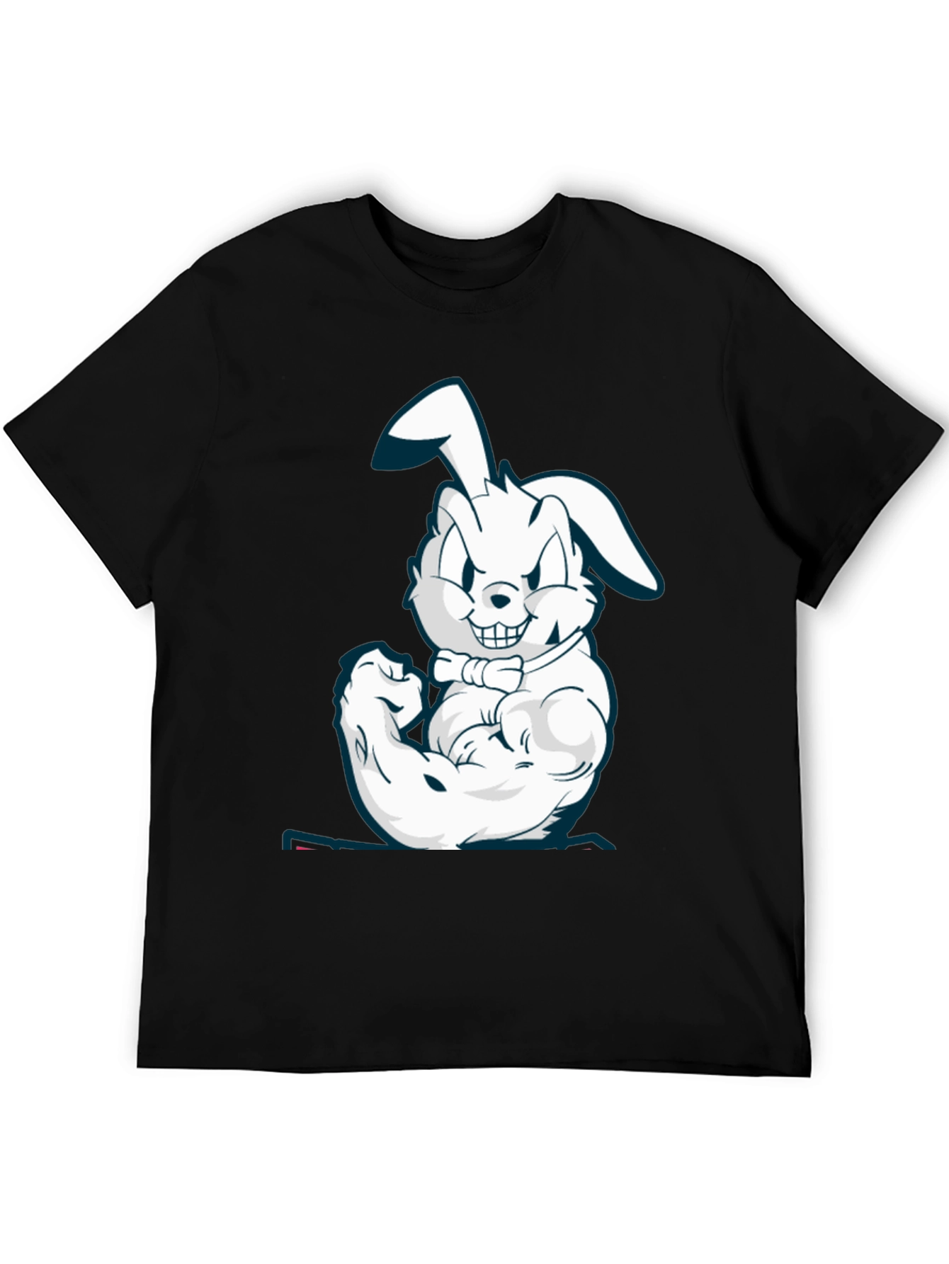 Muscle Bunny Graphic Tee - Black Cotton T-Shirt