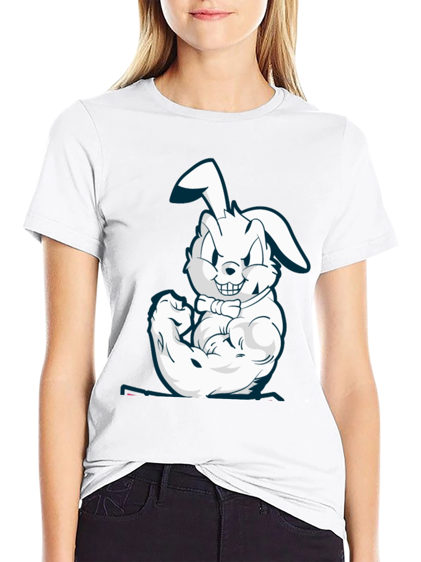 Muscle Bunny Graphic Tee - Black Cotton T-Shirt