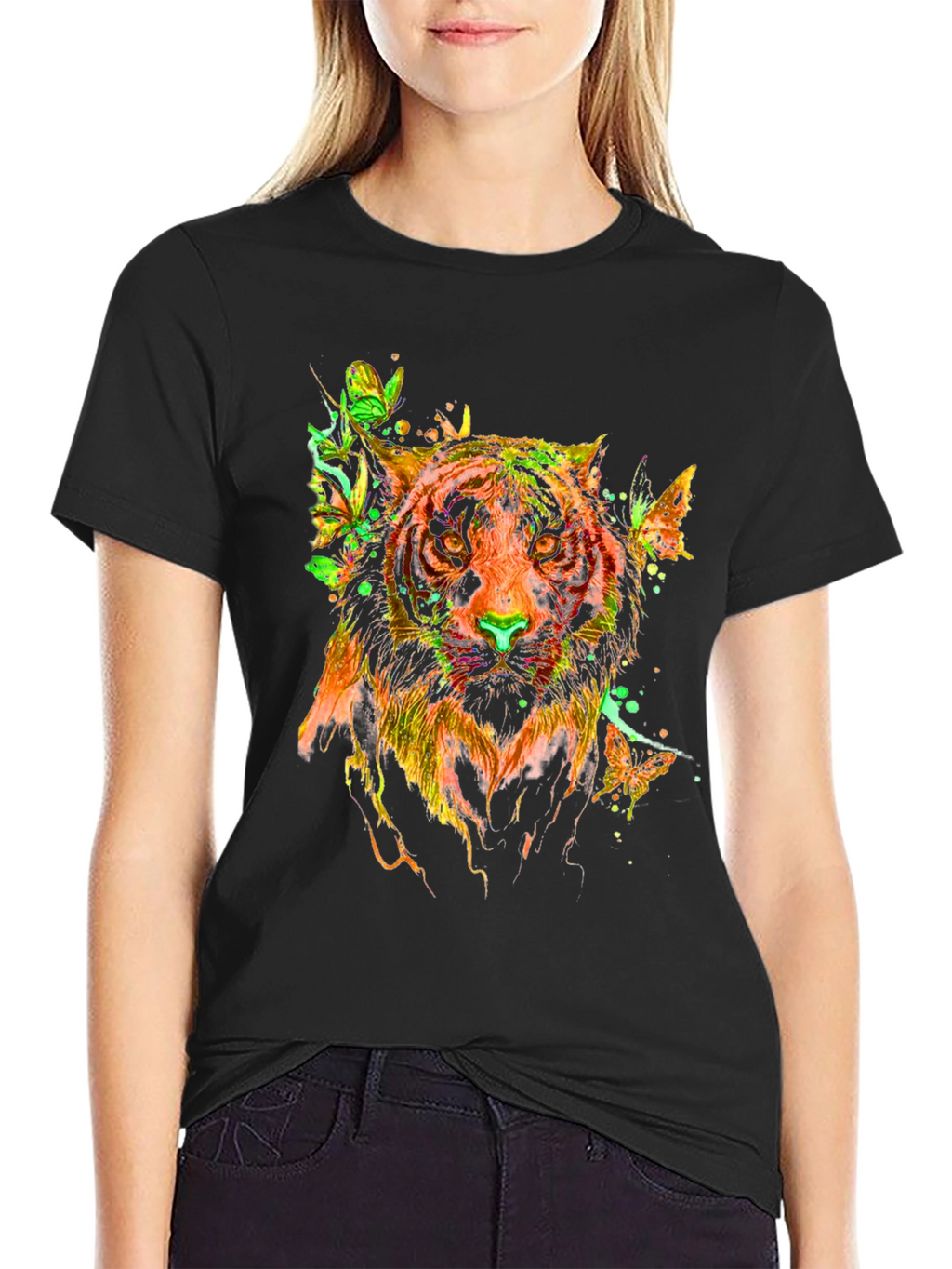 Vibrant Tiger Butterfly Graphic T-Shirt - Stylish Mens Tee