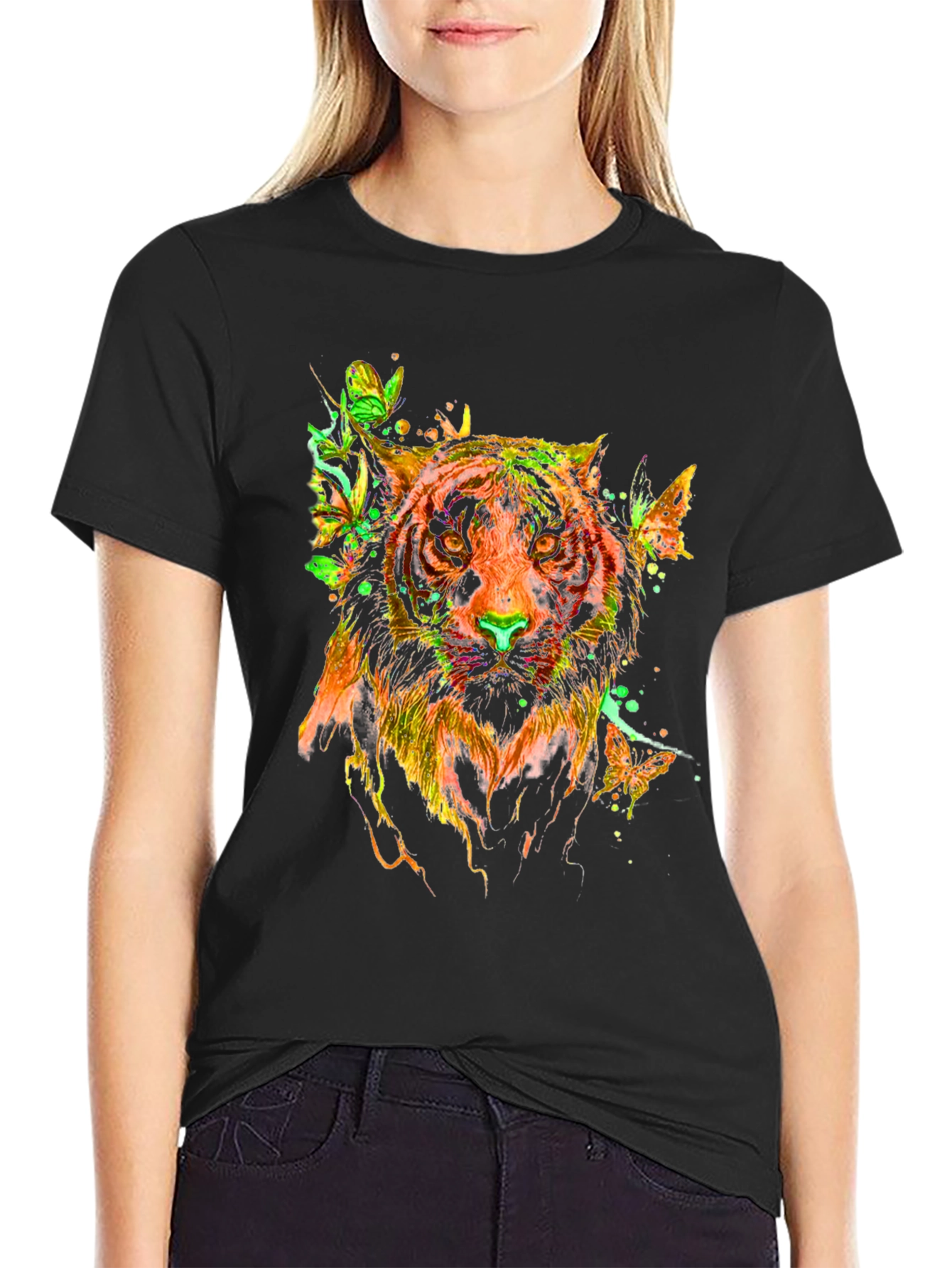Vibrant Tiger Butterfly Graphic T-Shirt - Stylish Mens Tee
