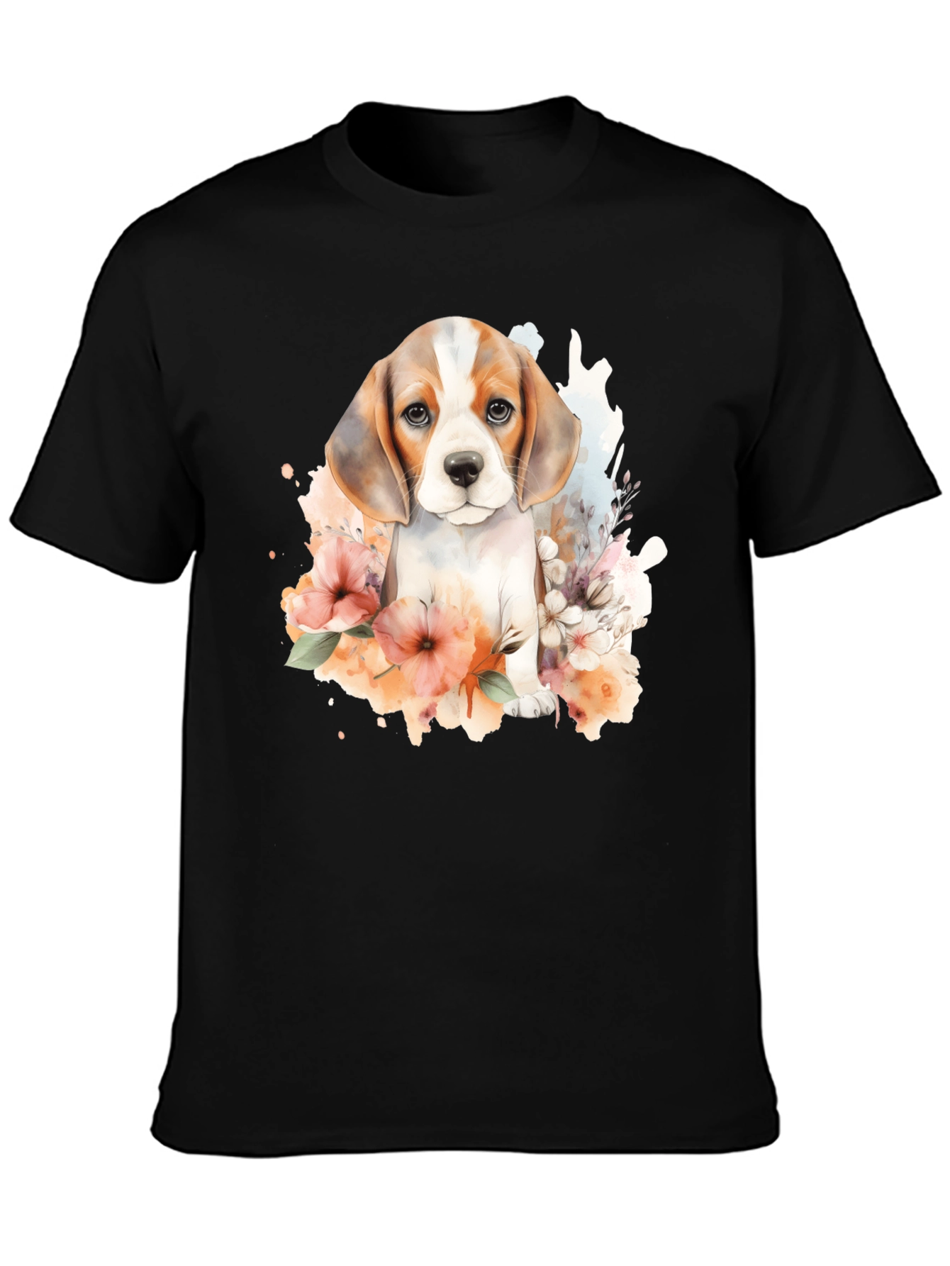 Beagle Puppy Watercolor Art Black T-Shirt