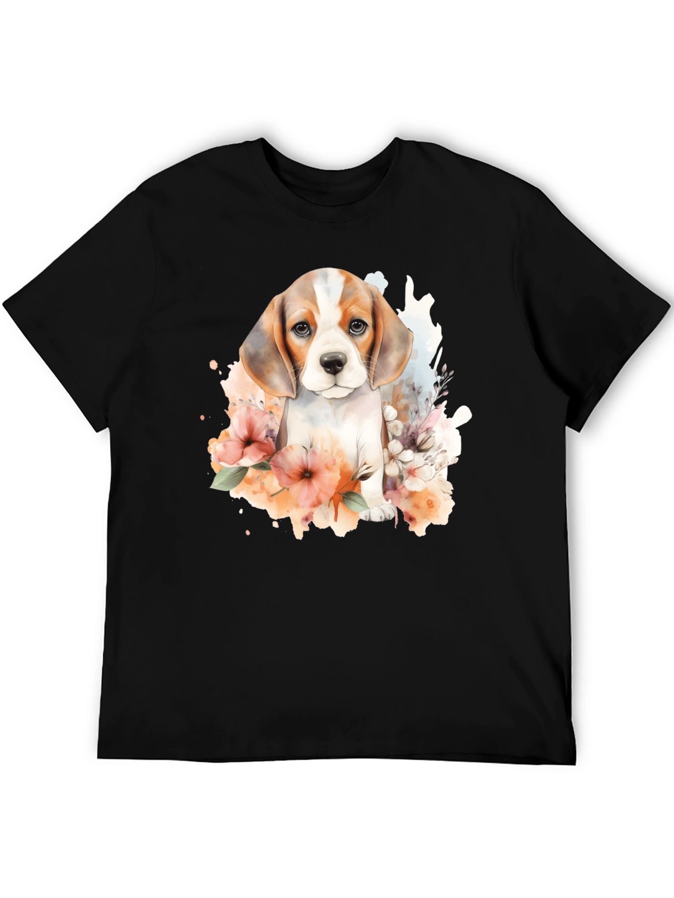 Beagle Puppy Watercolor Art Black T-Shirt