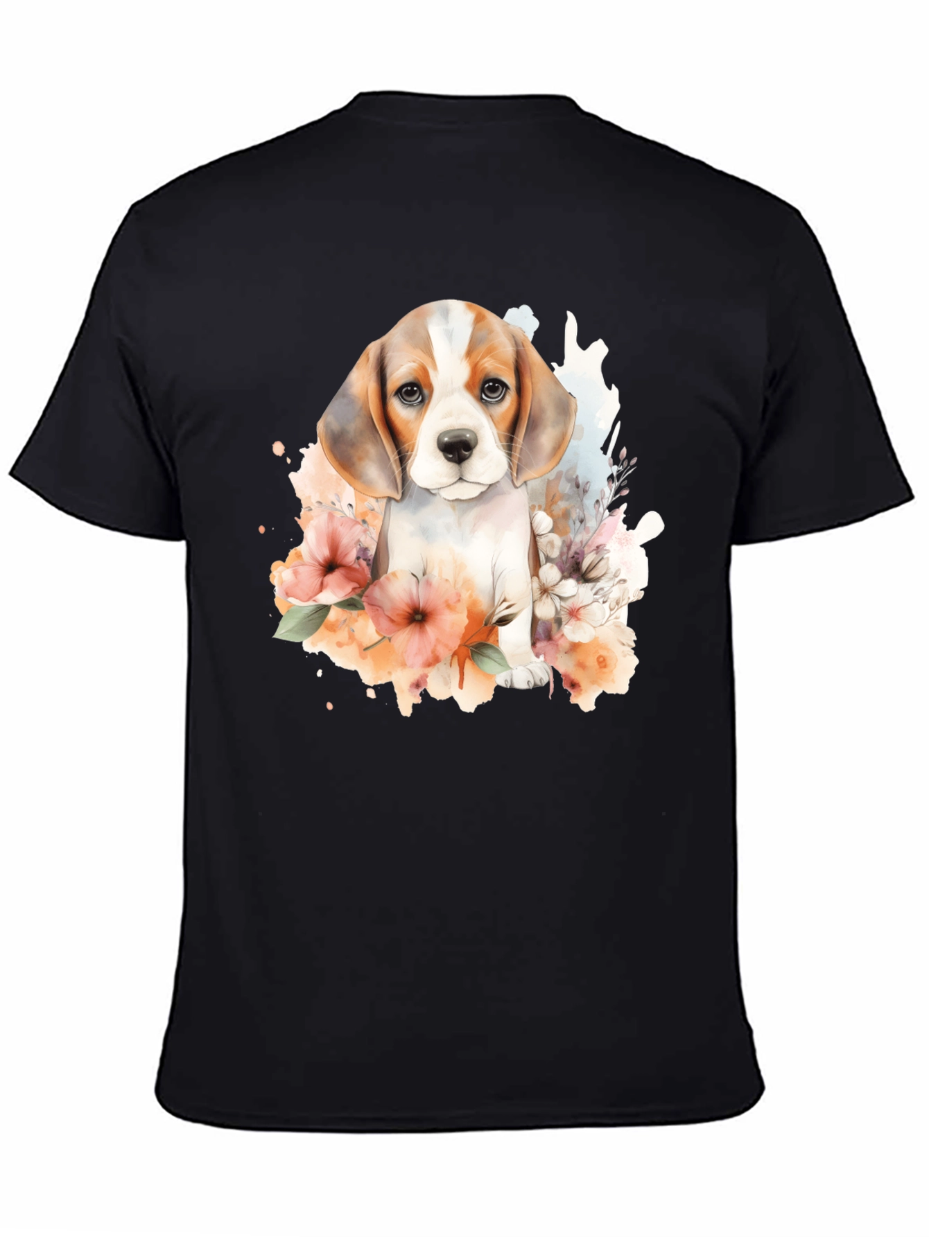 Beagle Puppy Watercolor Art Black T-Shirt