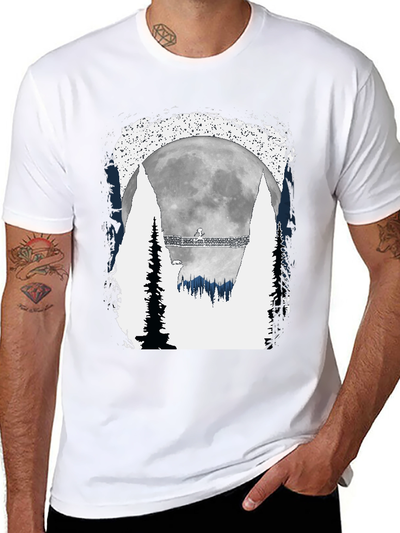Mens Graphic T-Shirt - Moonlit Forest Scene