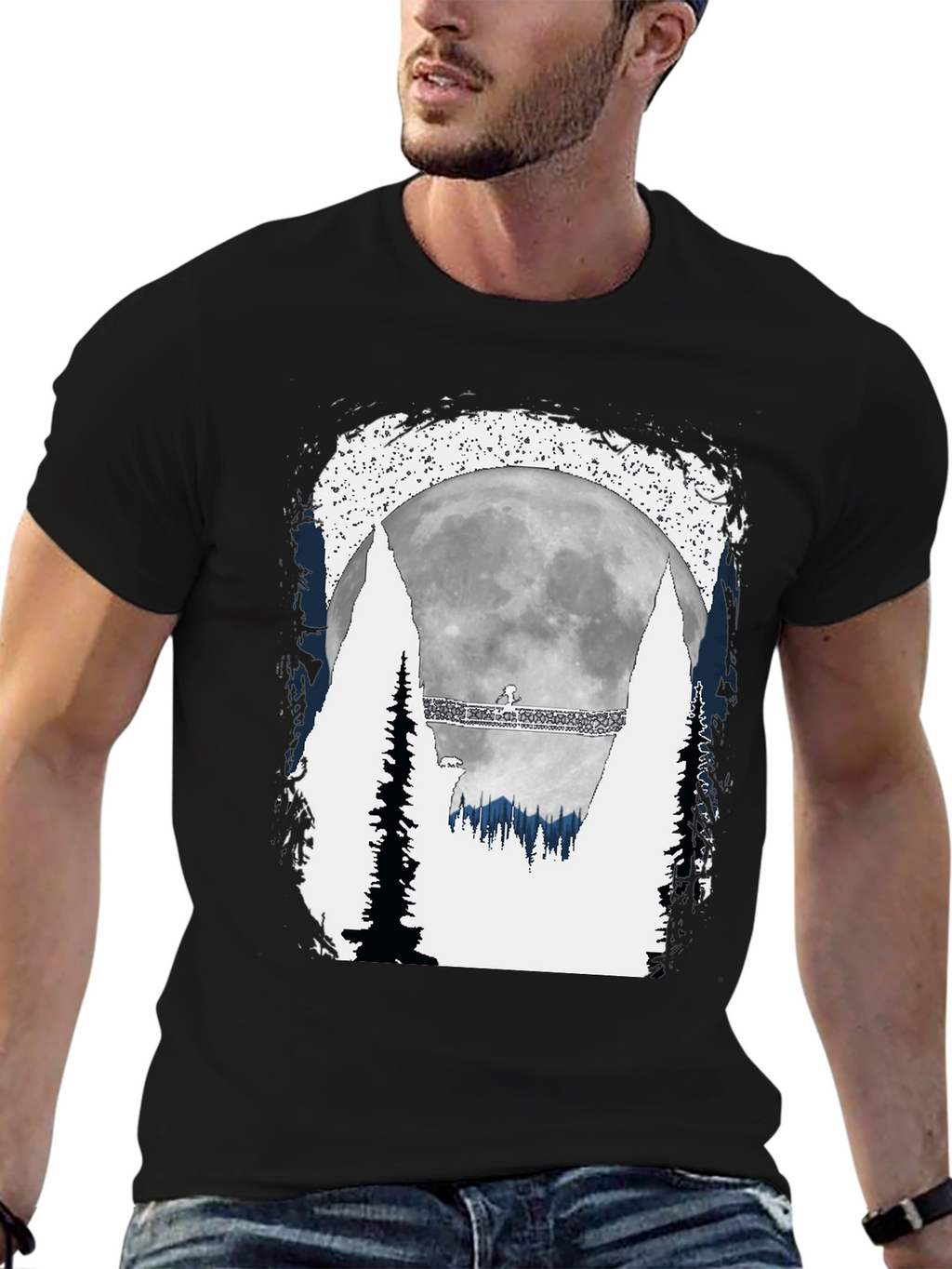 Mens Graphic T-Shirt - Moonlit Forest Scene
