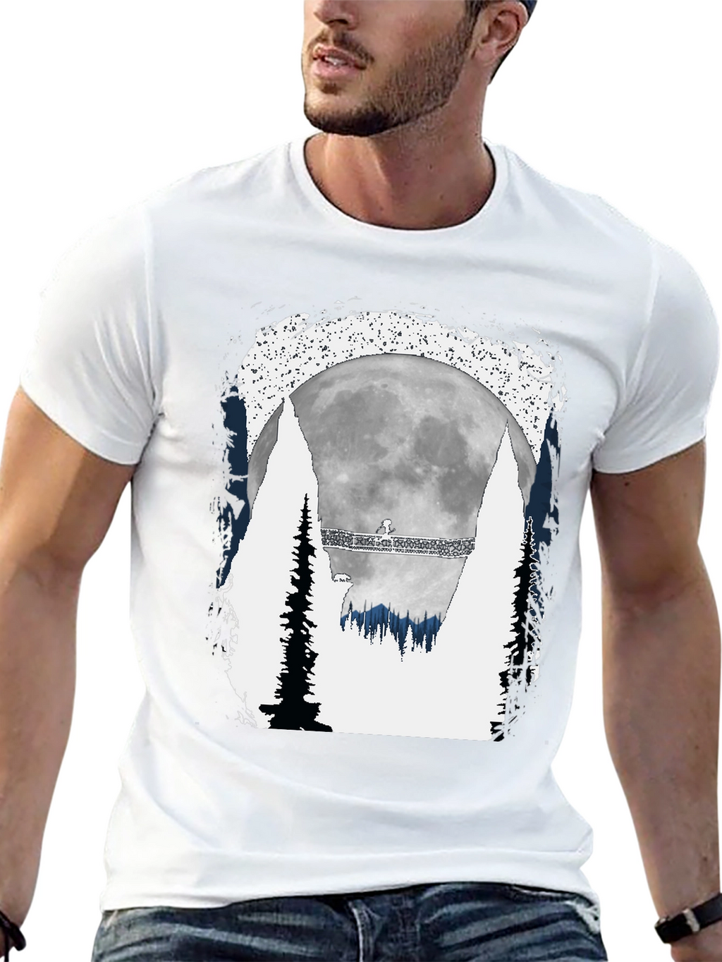 Mens Graphic T-Shirt - Moonlit Forest Scene