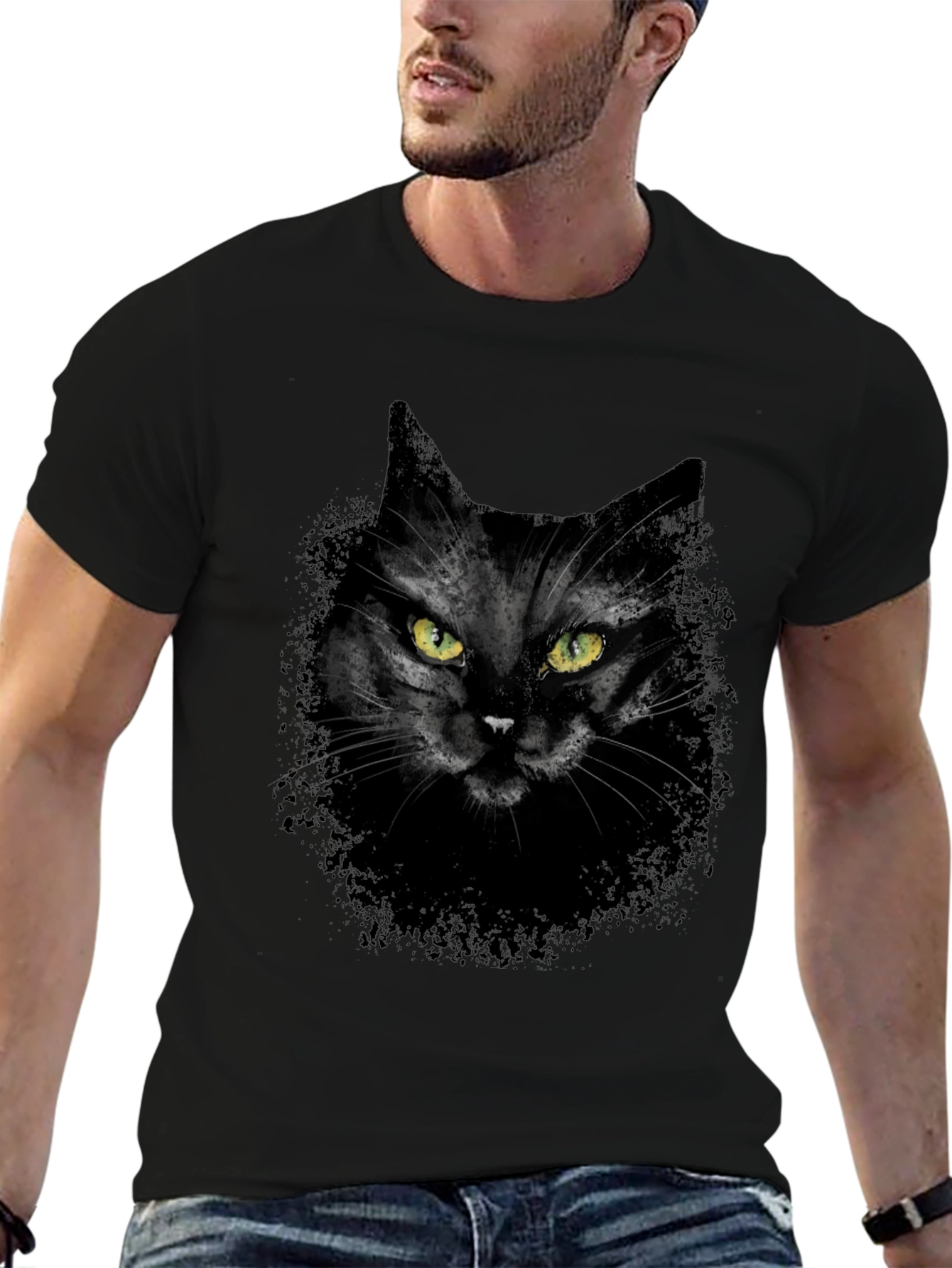 Black Cat Graphic Tee - Mens Casual T-Shirt